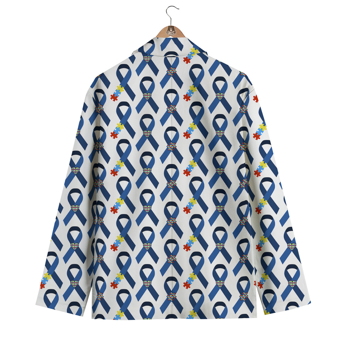 Blue Autism Awarenes Print Pattern Men's Blazer-grizzshop