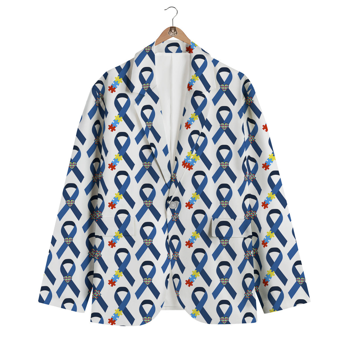 Blue Autism Awarenes Print Pattern Men's Blazer-grizzshop