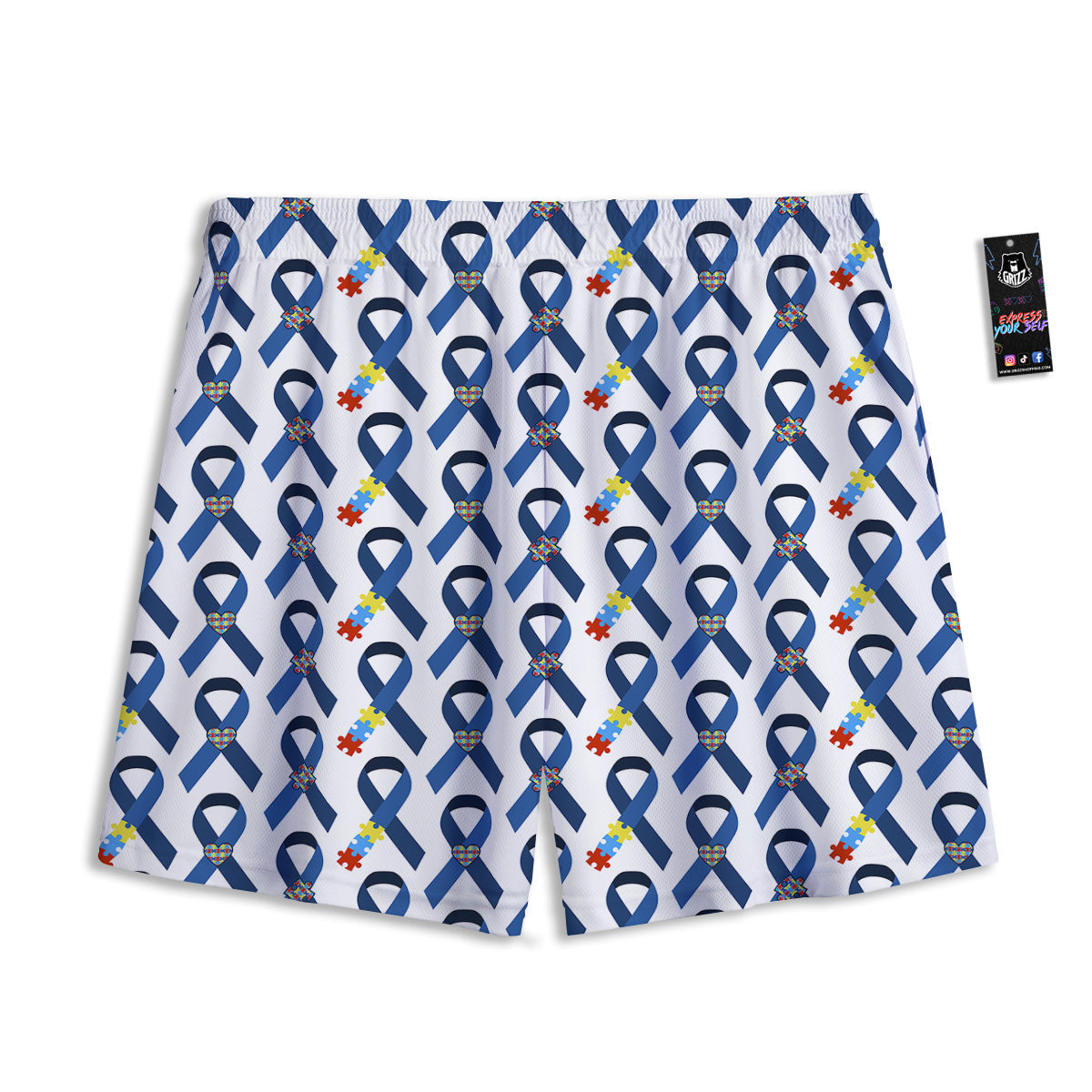 Blue Autism Awarenes Print Pattern Mesh Shorts-grizzshop