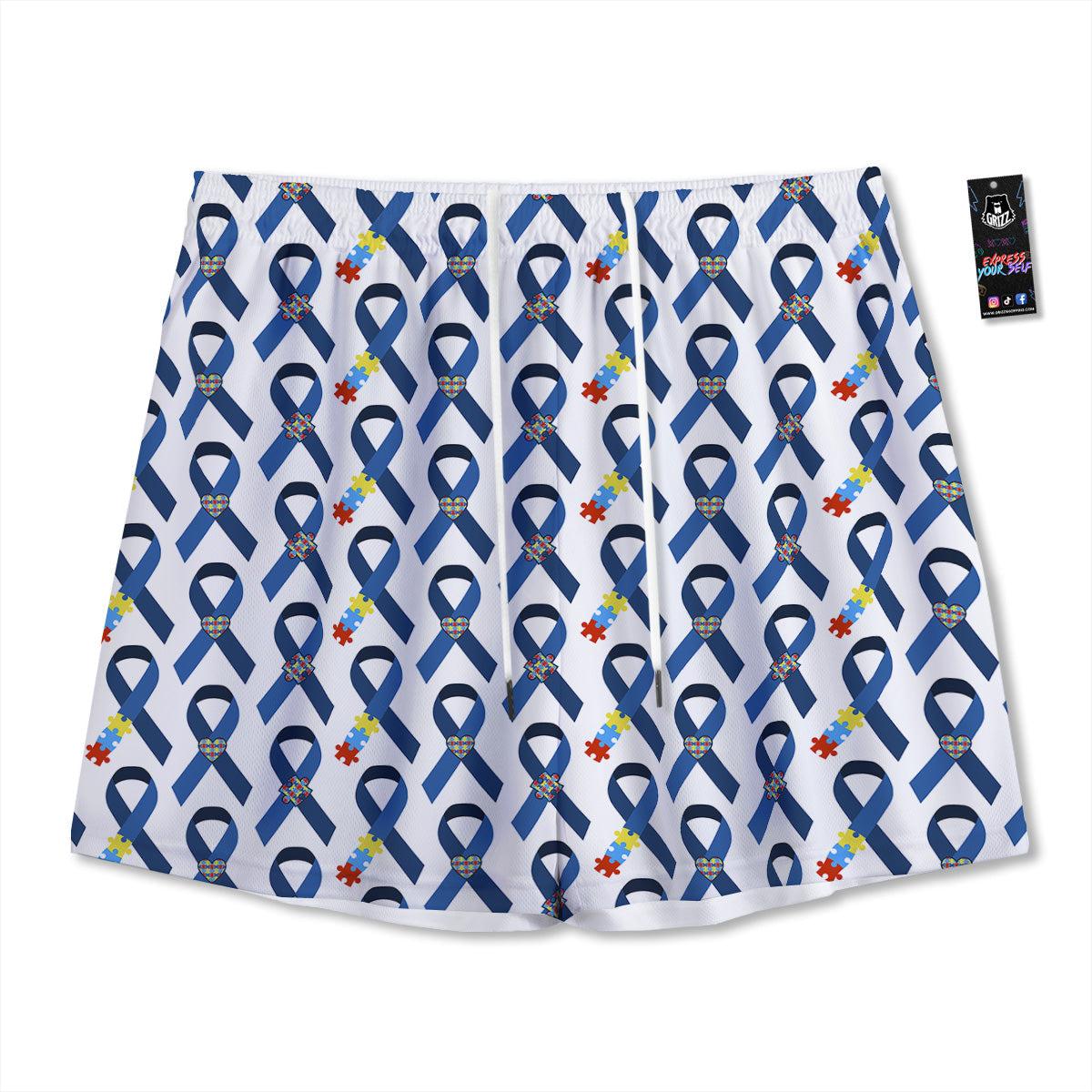 Blue Autism Awarenes Print Pattern Mesh Shorts-grizzshop