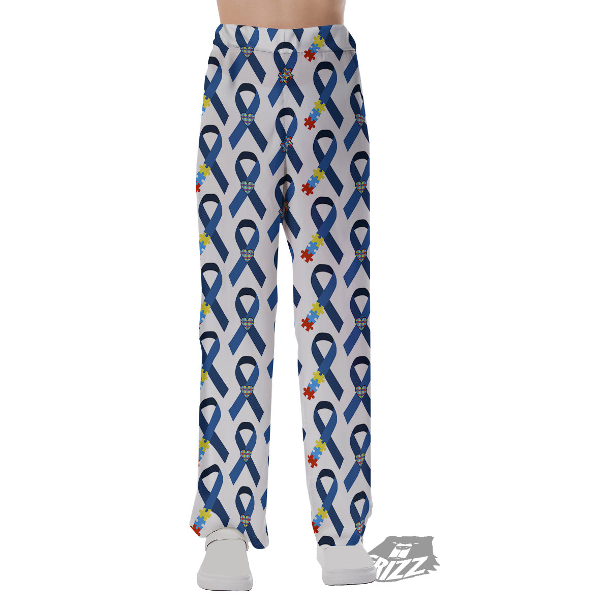 Blue Autism Awarenes Print Pattern Pajama Pants-grizzshop