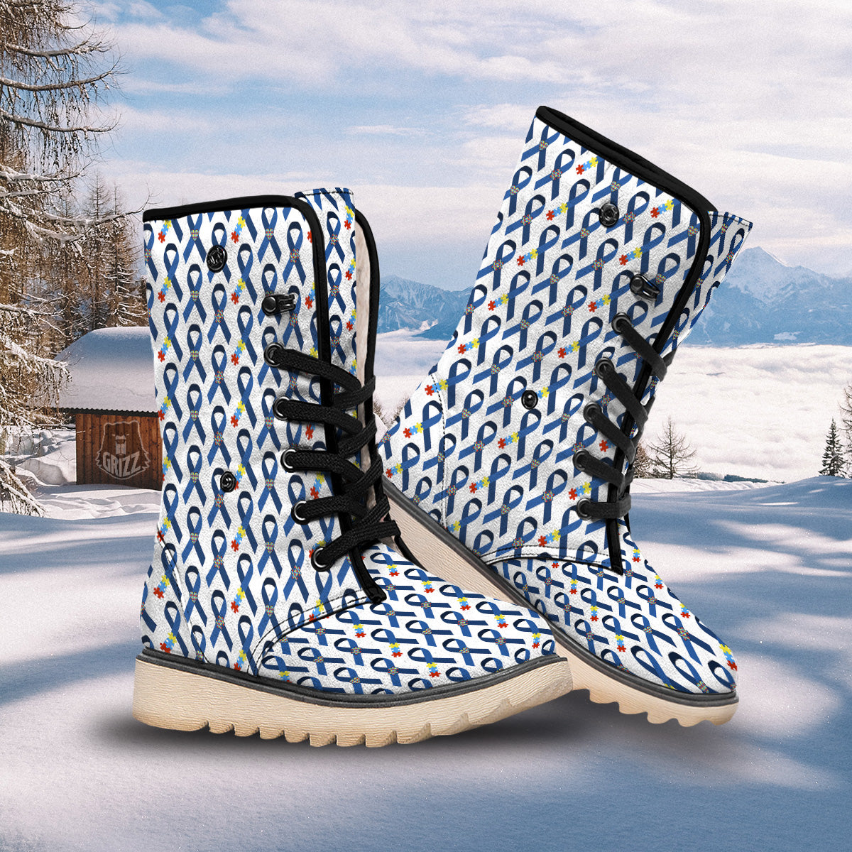 Blue Autism Awarenes Print Pattern Snow Boots-grizzshop