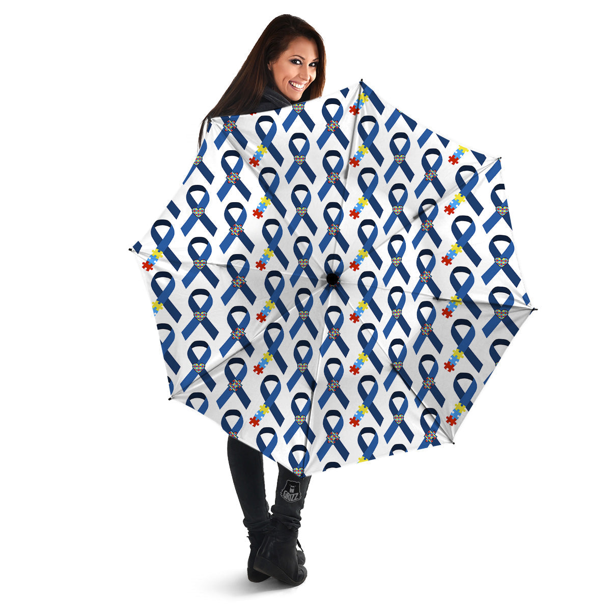 Blue Autism Awarenes Print Pattern Umbrella-grizzshop
