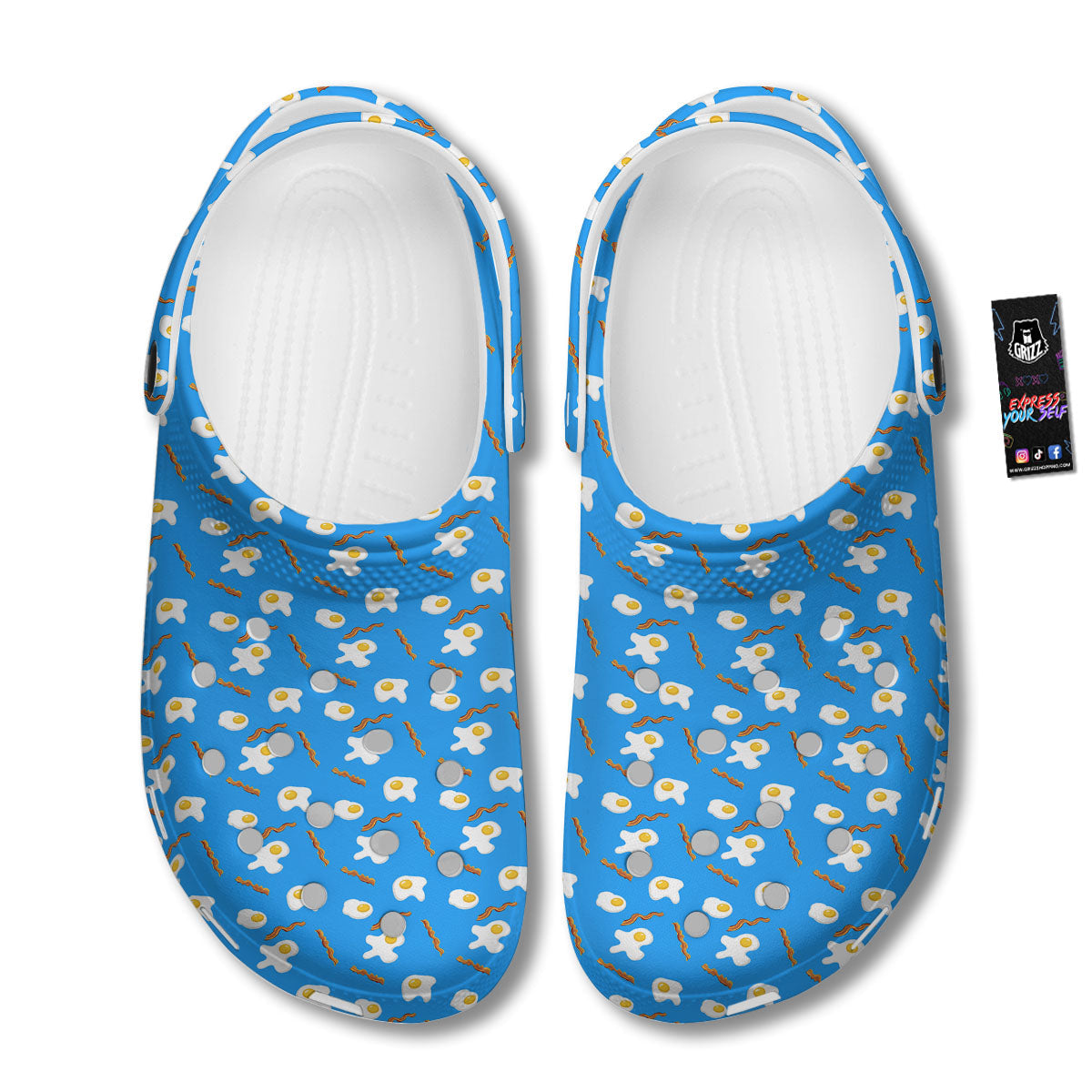 Blue Bacon And Fried Egg Print Pattern Clog-grizzshop