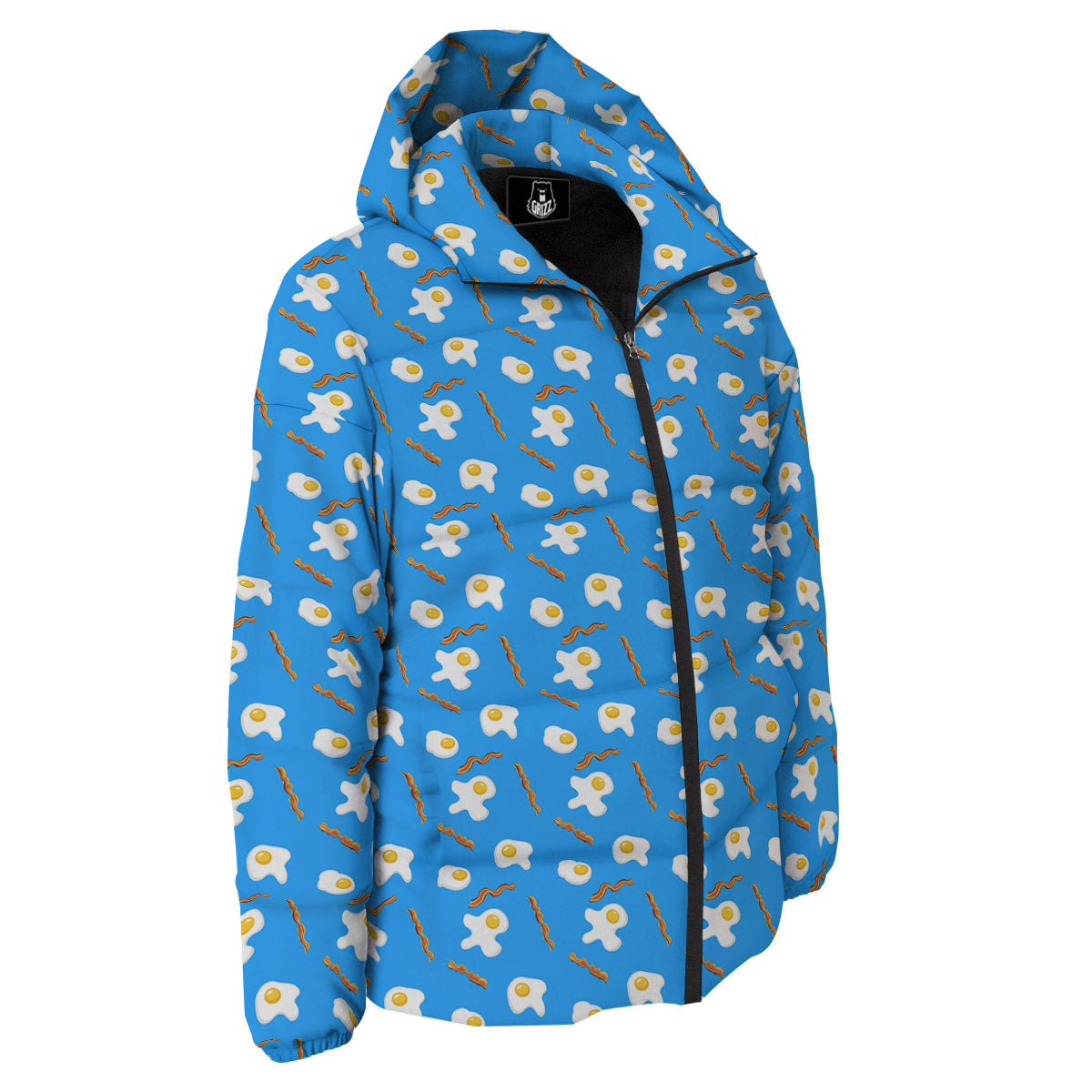 Blue Bacon And Fried Egg Print Pattern Down Jacket-grizzshop