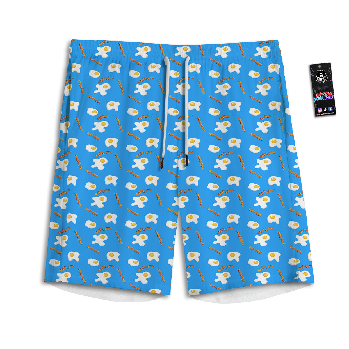 Blue Bacon And Fried Egg Print Pattern Men's Athletic Shorts-grizzshop