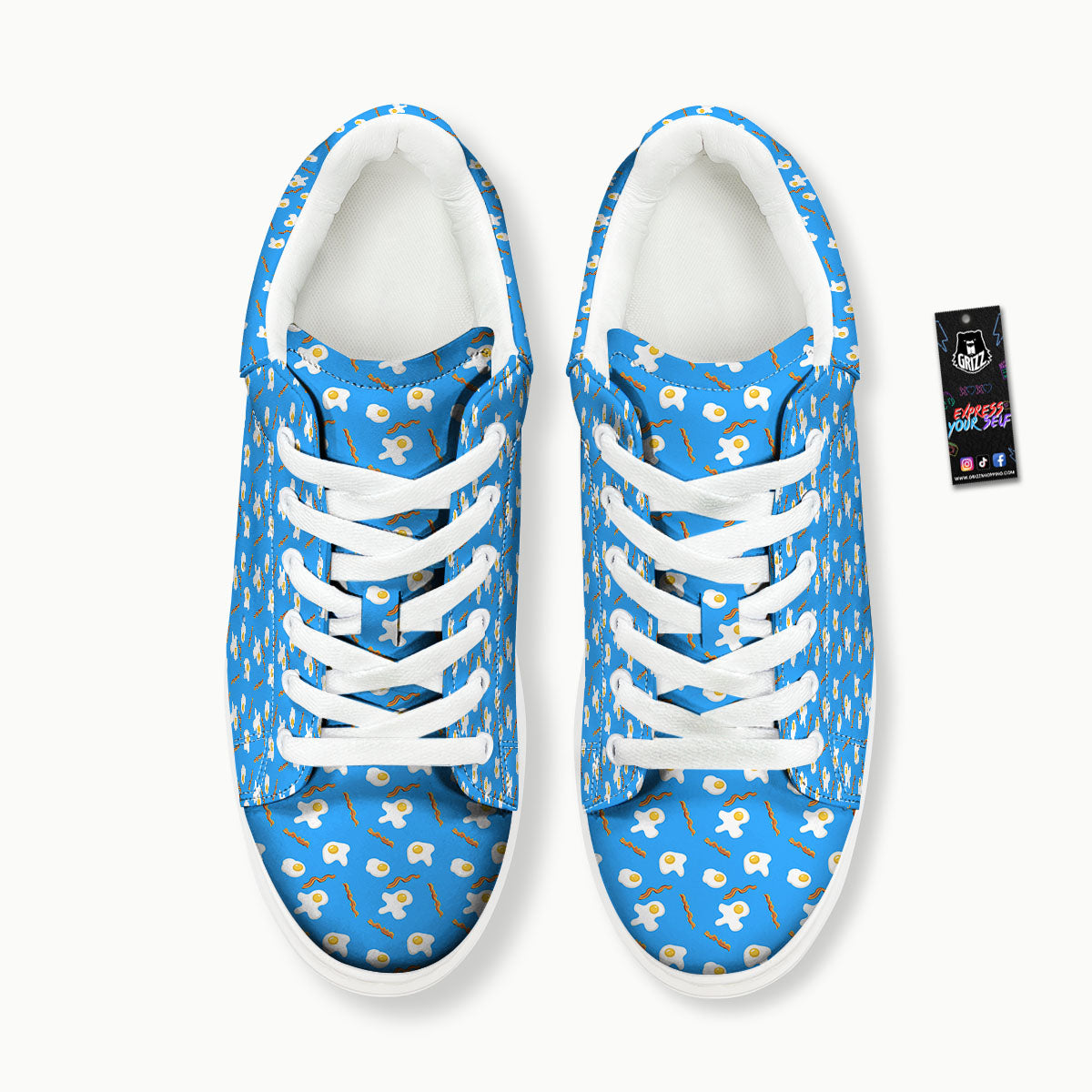 Blue Bacon And Fried Egg Print Pattern Platform Shoes-grizzshop