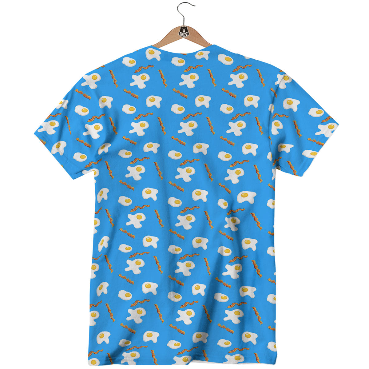 Blue Bacon And Fried Egg Print Pattern T-Shirt-grizzshop