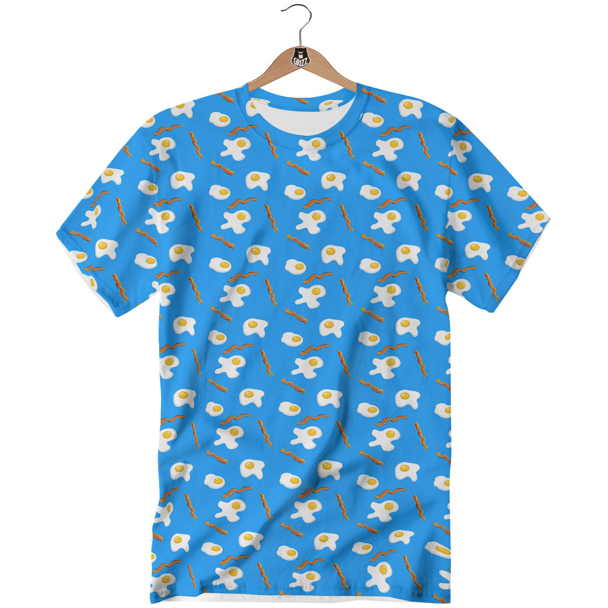 Blue Bacon And Fried Egg Print Pattern T-Shirt-grizzshop