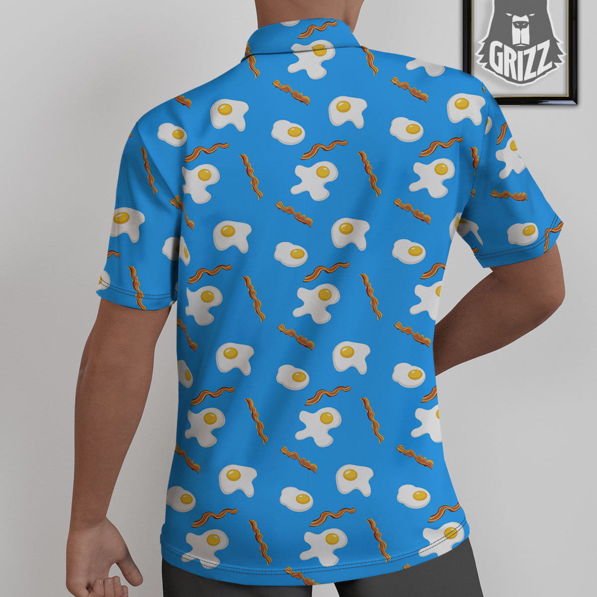 Blue Bacon And Fried Egg Print Pattern Untucked Shirts-grizzshop