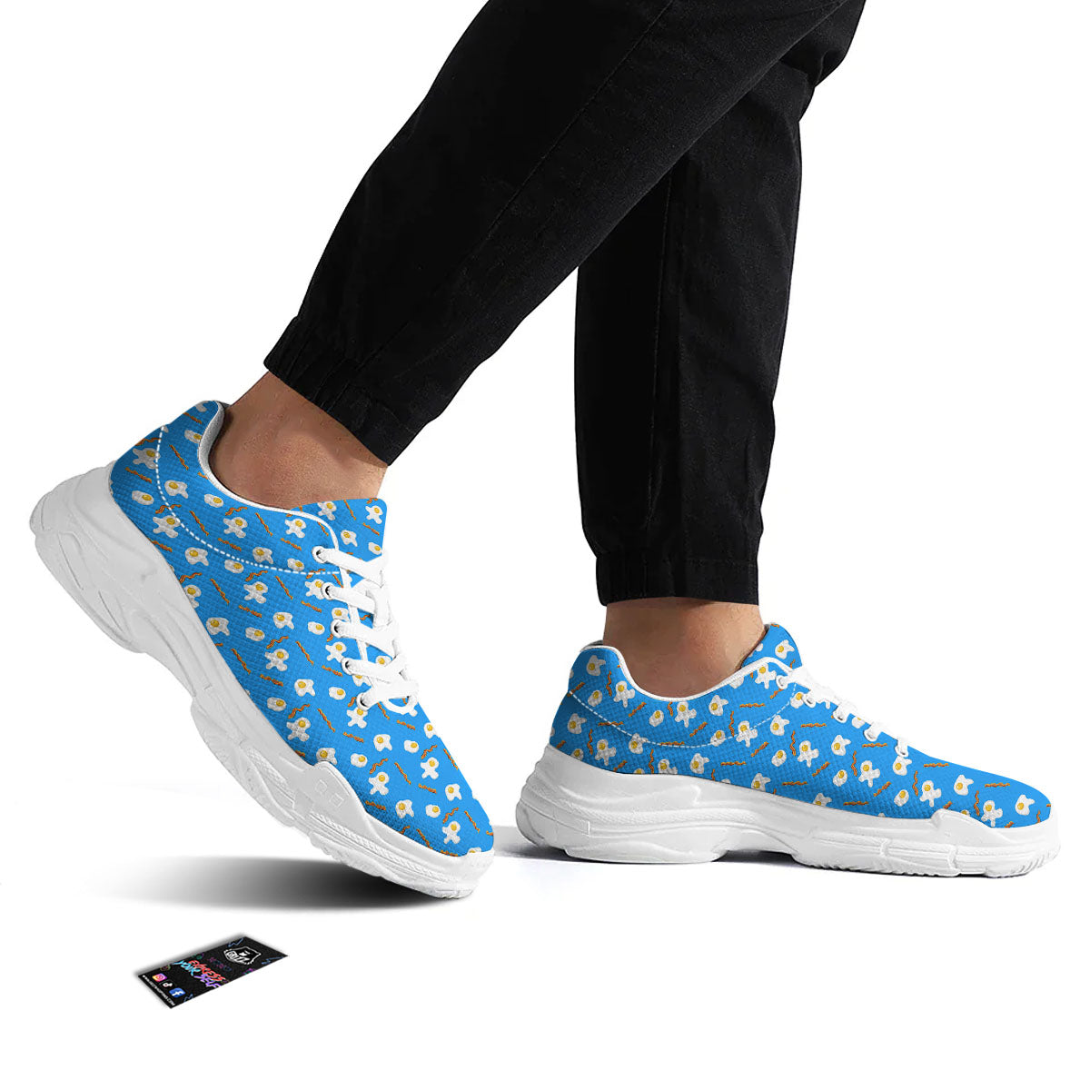 Blue Bacon And Fried Egg Print Pattern White Chunky Shoes-grizzshop