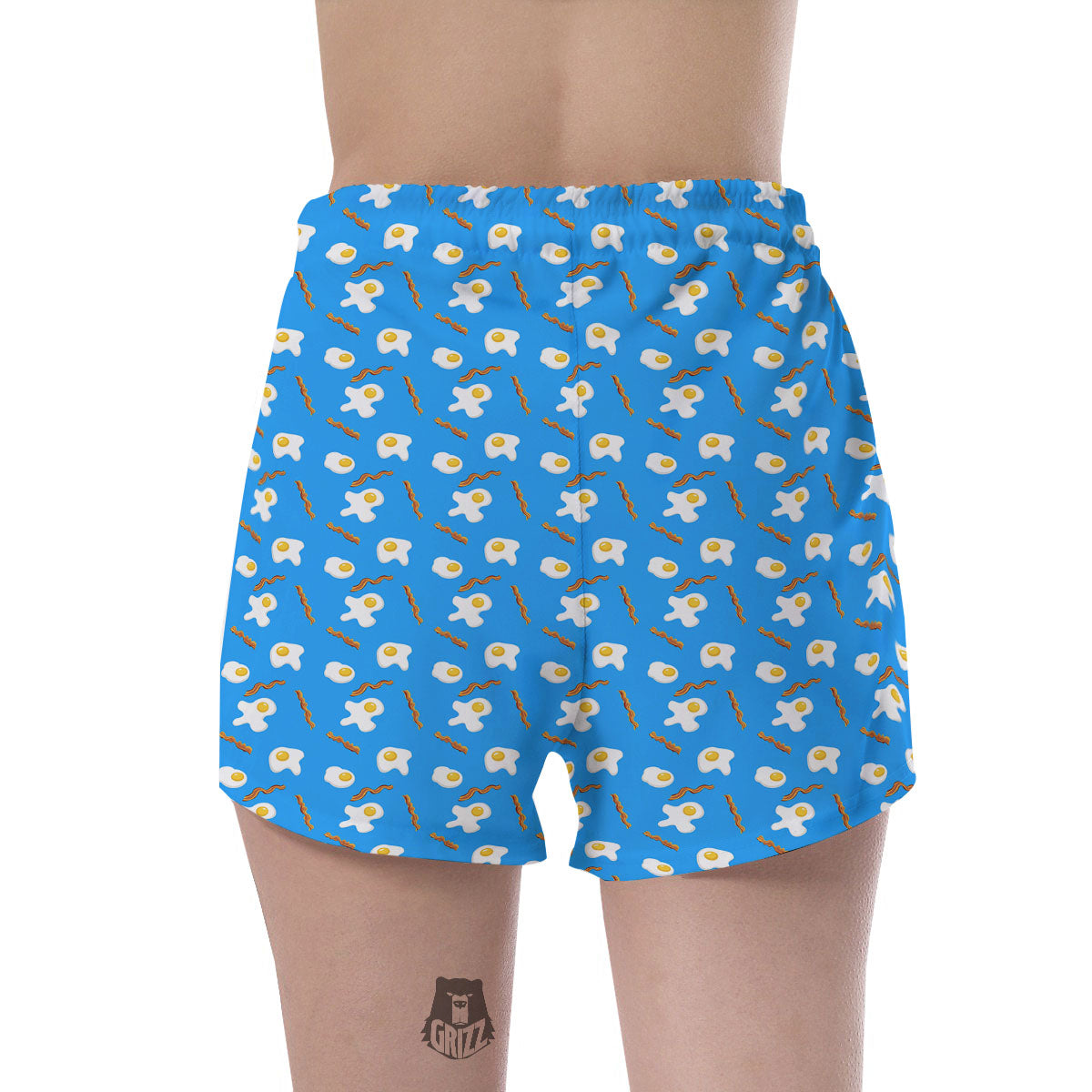 Blue Bacon And Fried Egg Print Pattern Women's Shorts-grizzshop