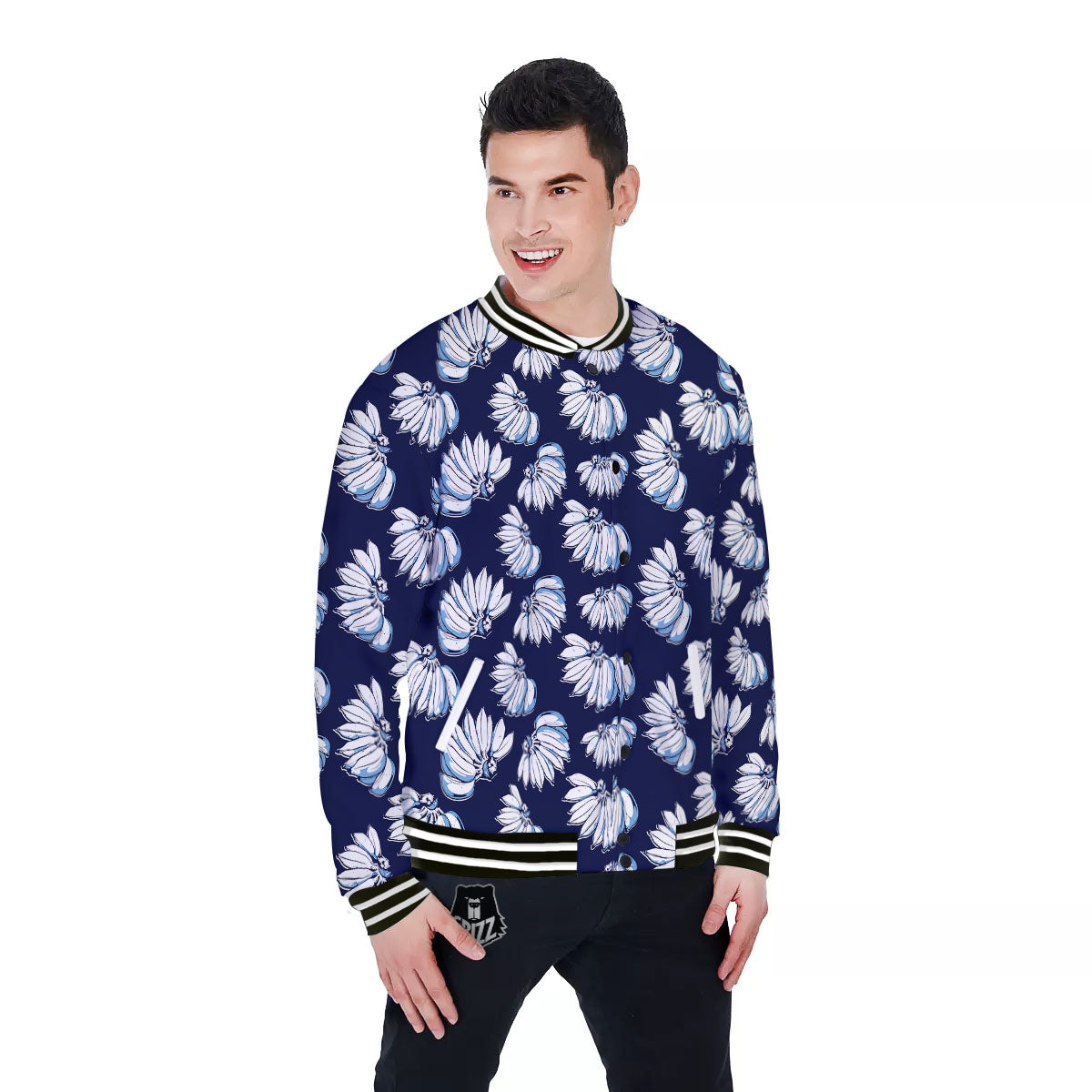 Blue Banana Retro Print Pattern Baseball Jacket-grizzshop