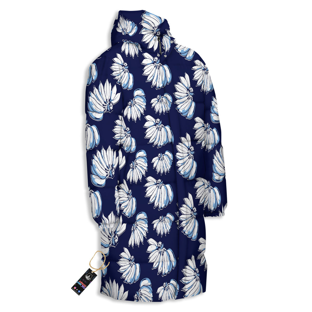 Blue Banana Retro Print Pattern Long Down Jacket-grizzshop