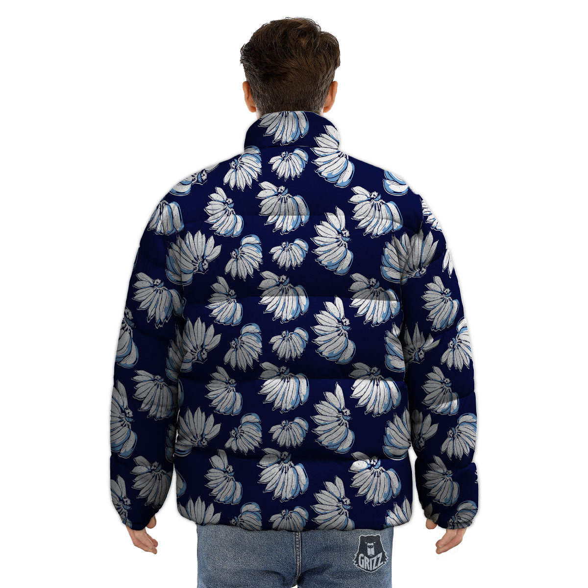 Blue Banana Retro Print Pattern Puffer Jacket-grizzshop