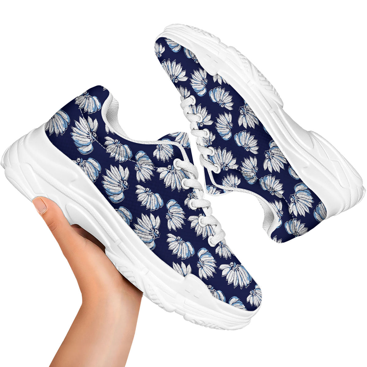 Blue Banana Retro Print Pattern White Chunky Shoes-grizzshop