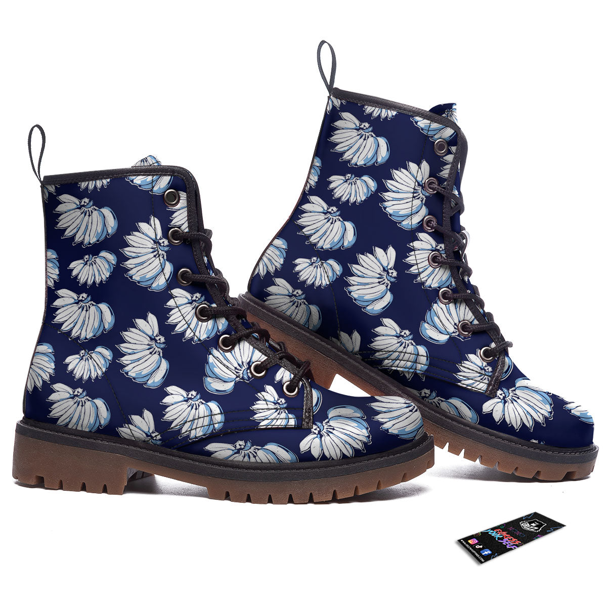 Blue Banana Retro Print Pattern Work Boots-grizzshop