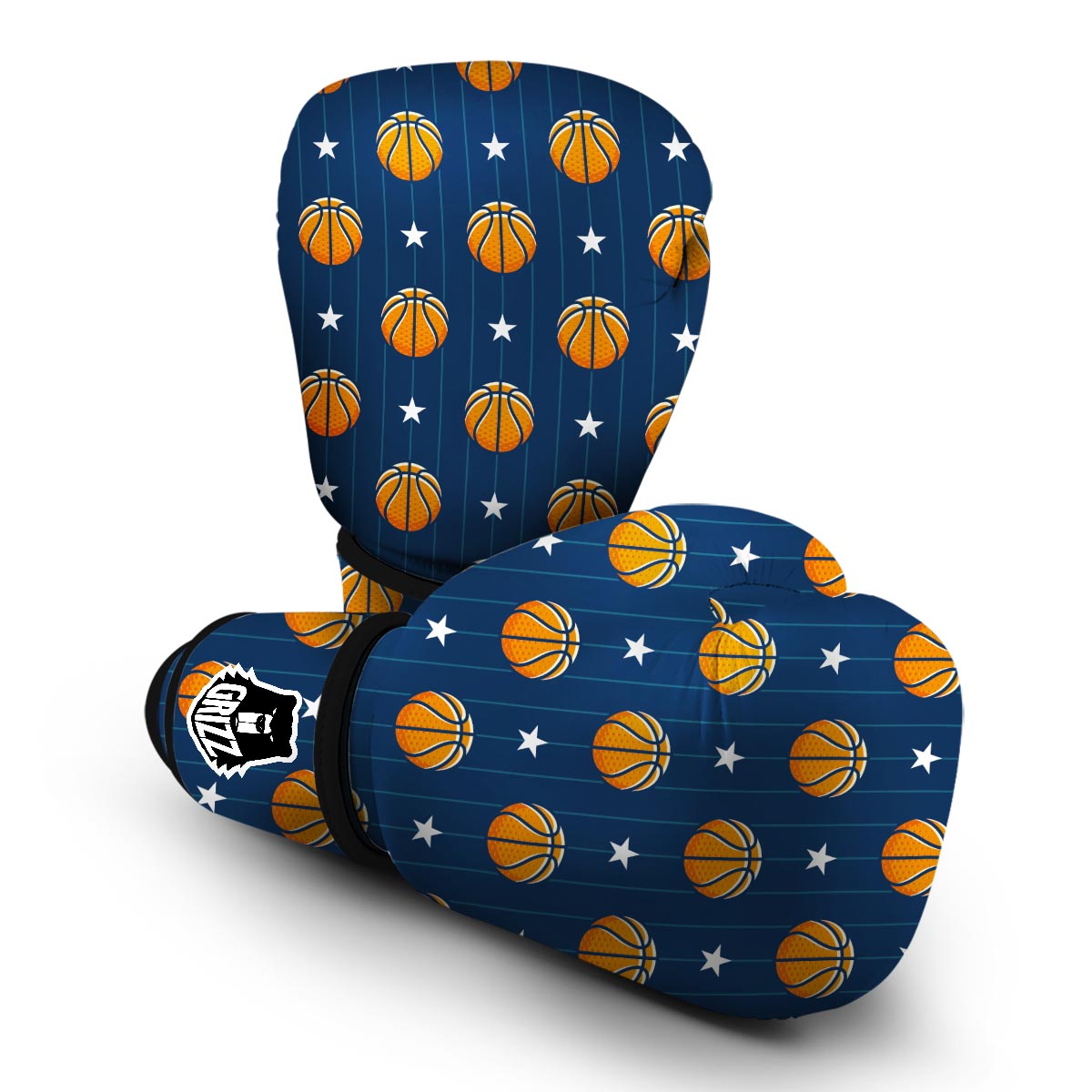 Blue Basketball Pattern Print Boxing Gloves-grizzshop