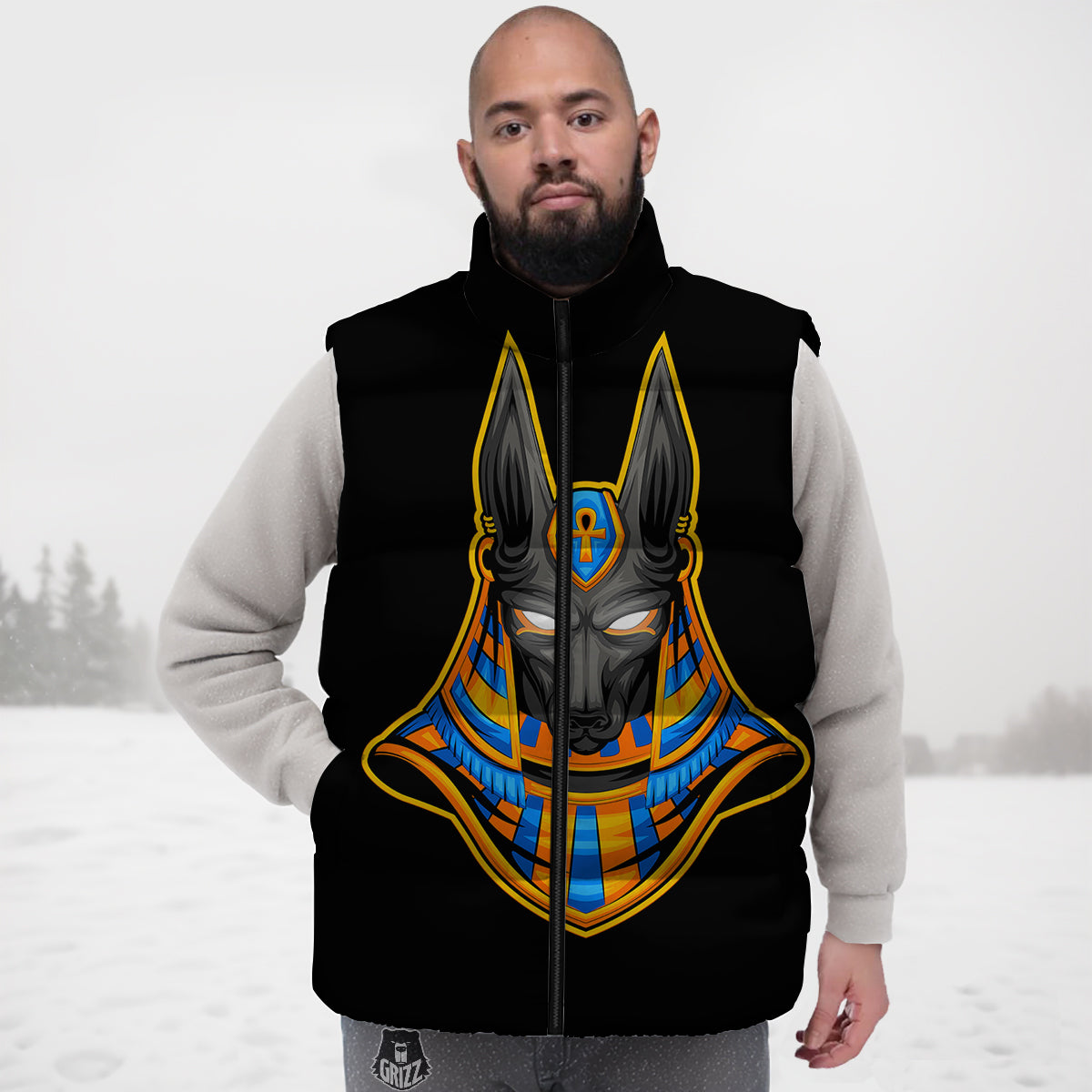 Blue Basketball Pattern Print Down Vest-grizzshop
