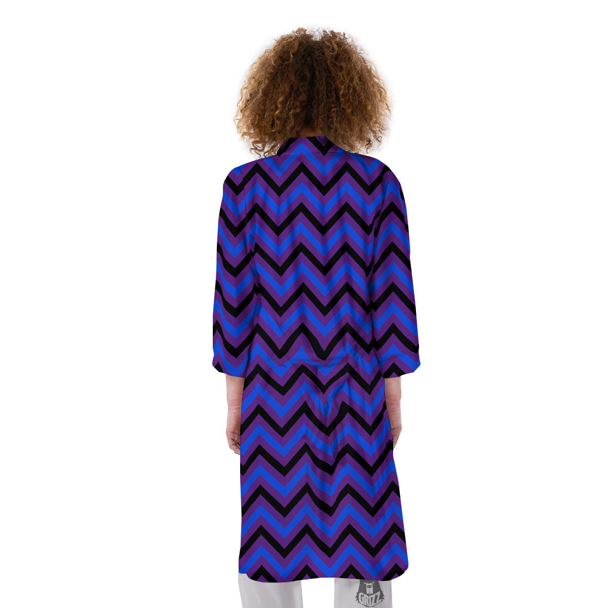 Blue Black And Purple Chevron Print Kimono-grizzshop