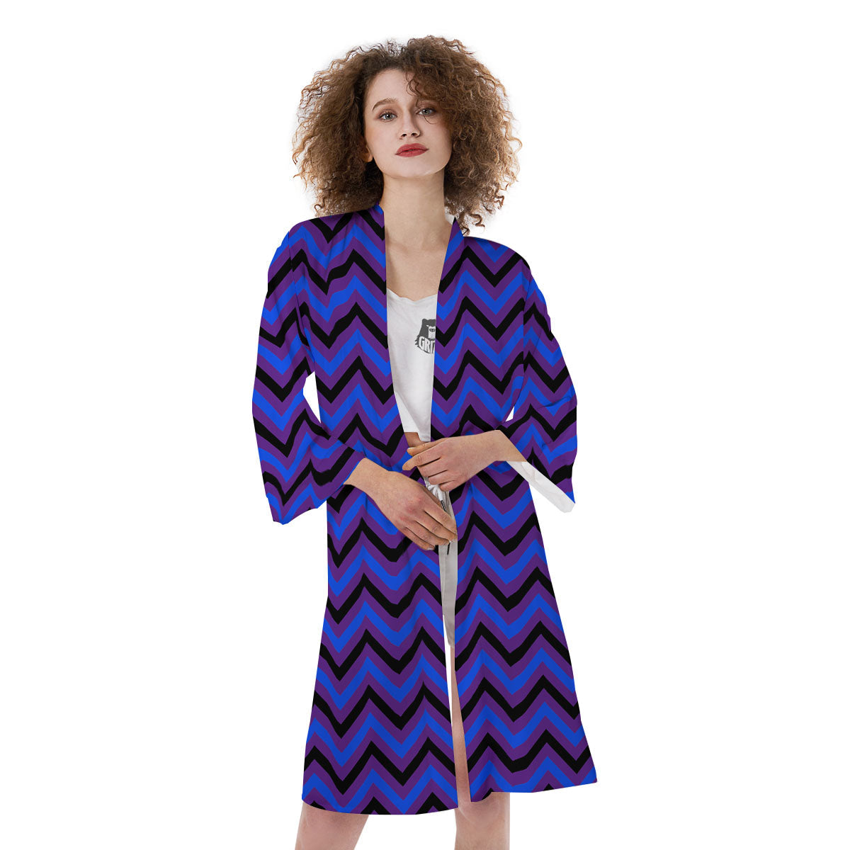 Blue Black And Purple Chevron Print Kimono-grizzshop