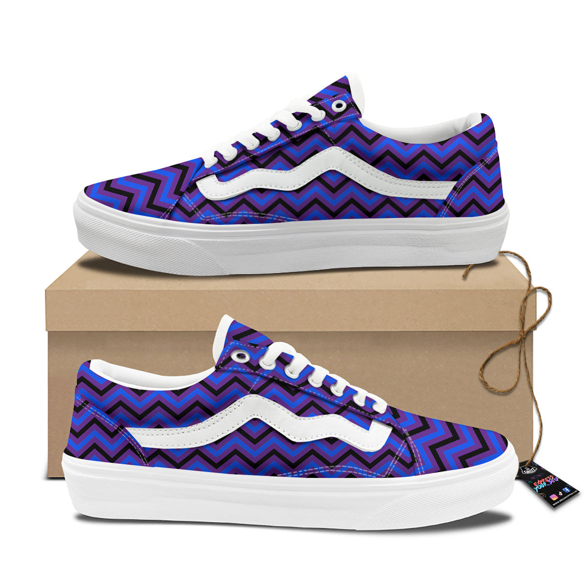 Blue Black And Purple Chevron Print Skate Shoes-grizzshop