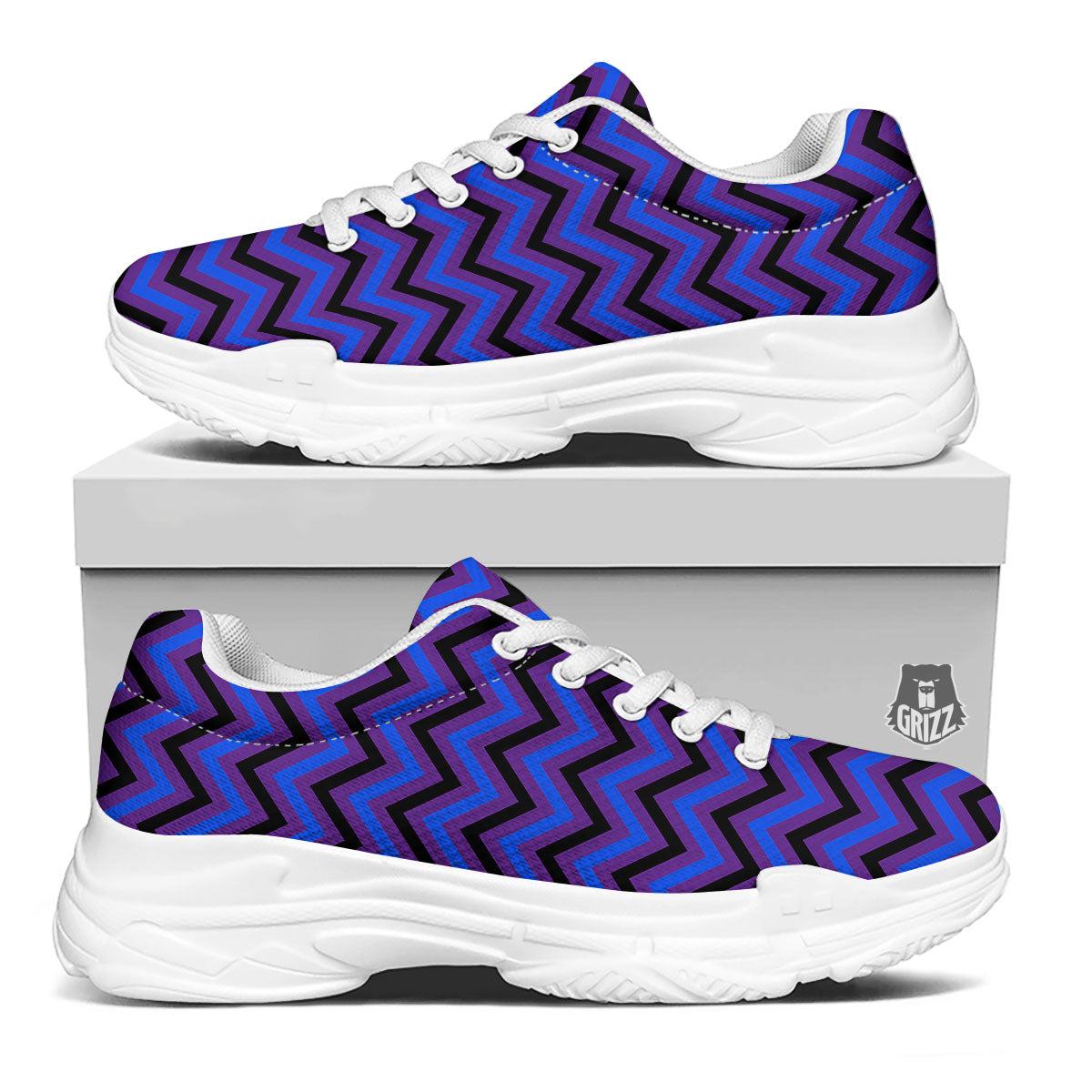 Blue Black And Purple Chevron Print White Chunky Shoes-grizzshop
