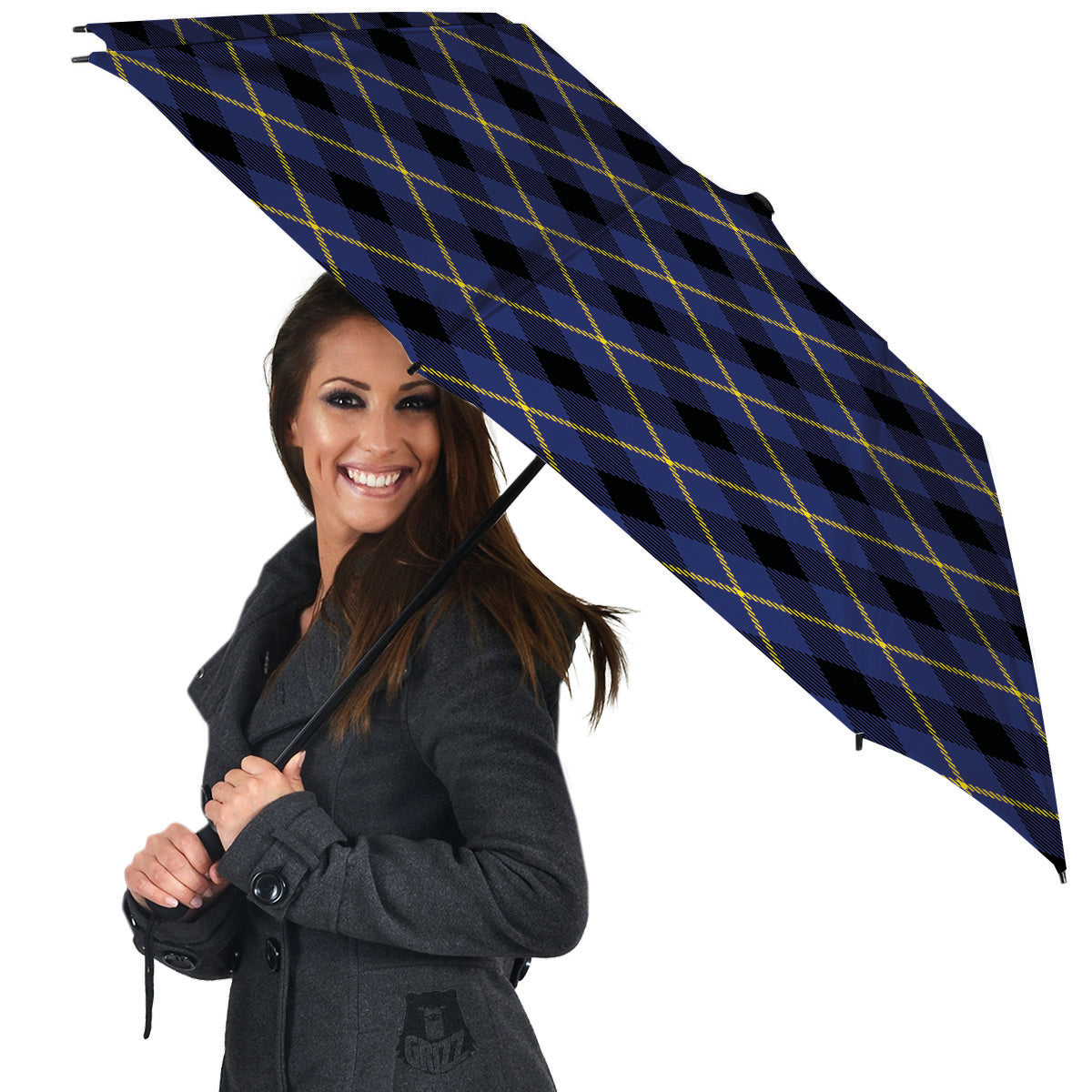 Blue Black And Yellow Plaid Print Umbrella-grizzshop