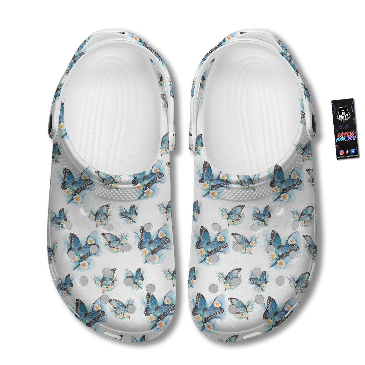 Blue Butterfly Blossom Print Pattern Clog-grizzshop