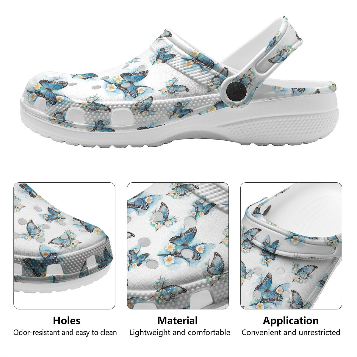 Blue Butterfly Blossom Print Pattern Clog-grizzshop