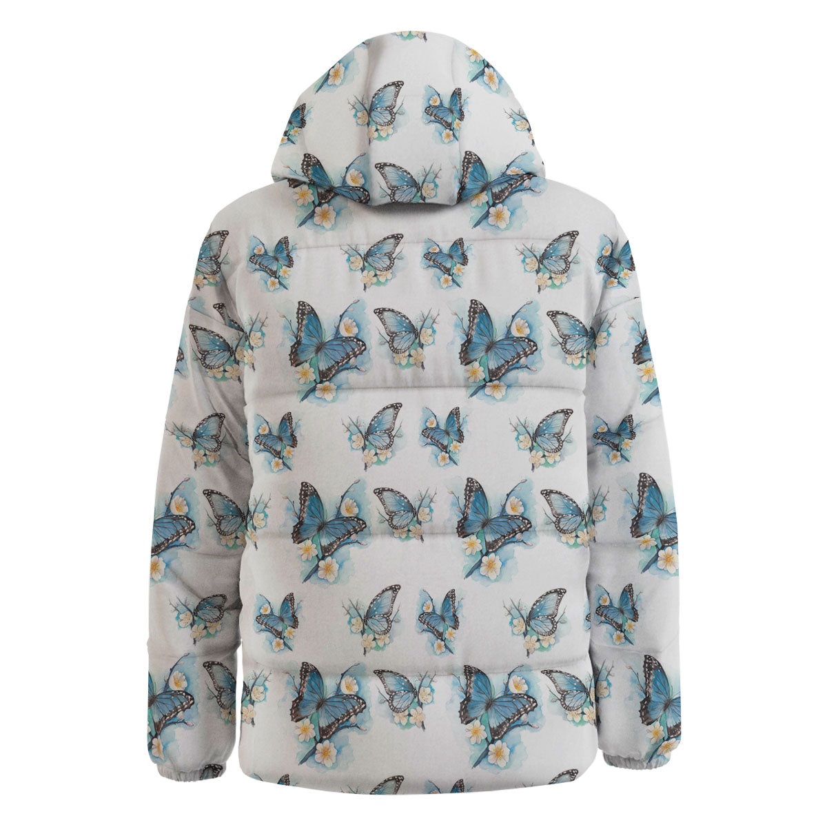 Blue Butterfly Blossom Print Pattern Down Jacket-grizzshop