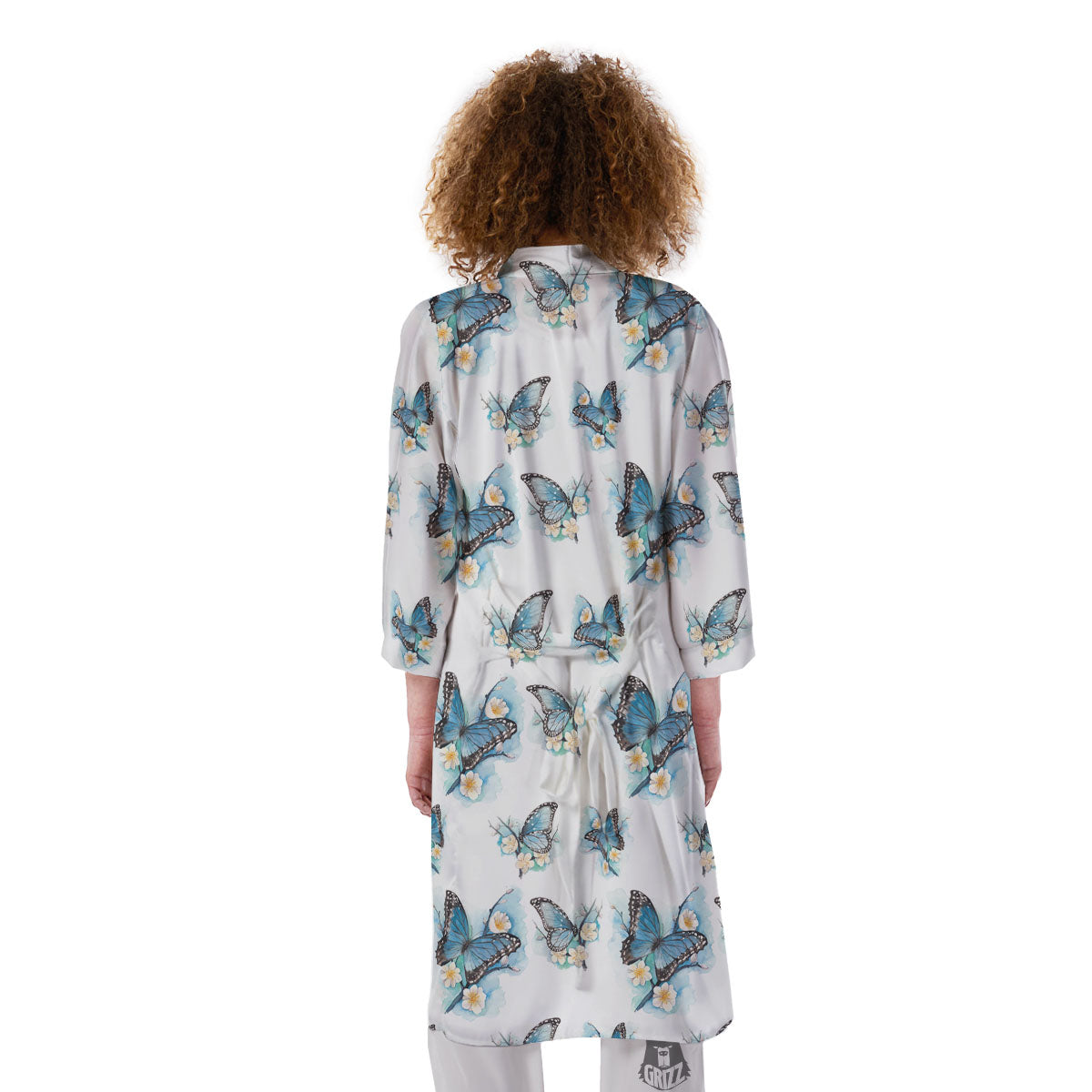 Blue Butterfly Blossom Print Pattern Kimono-grizzshop