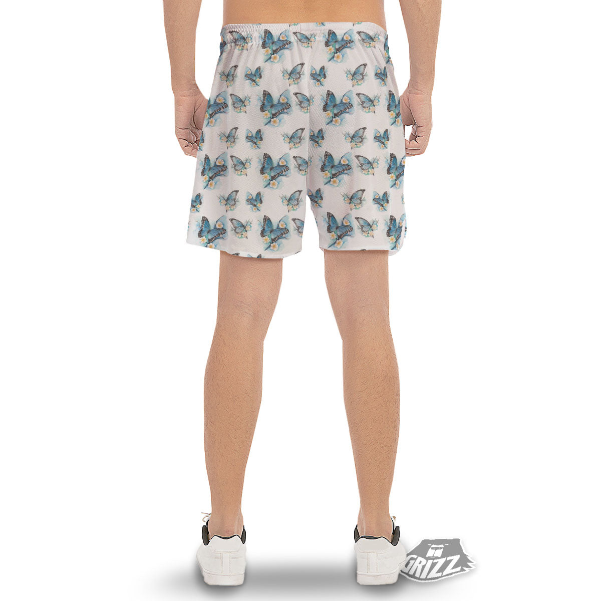 Blue Butterfly Blossom Print Pattern Men's Gym Shorts-grizzshop