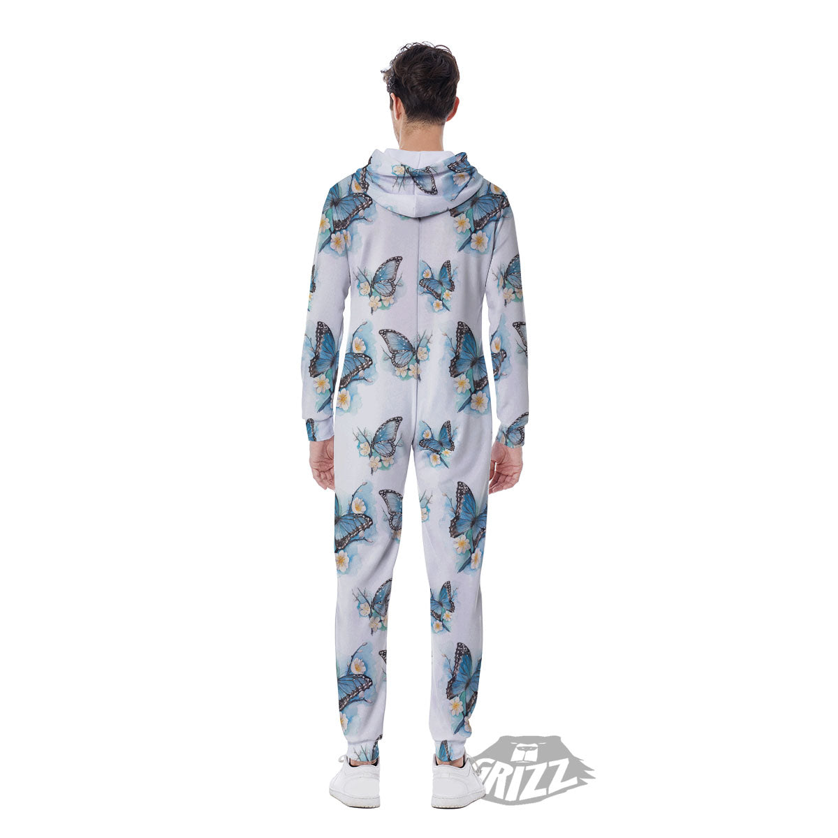 Blue Butterfly Blossom Print Pattern Men's Jumpsuit-grizzshop