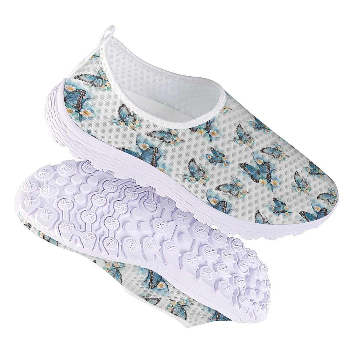 Blue Butterfly Blossom Print Pattern Nurse Shoes-grizzshop