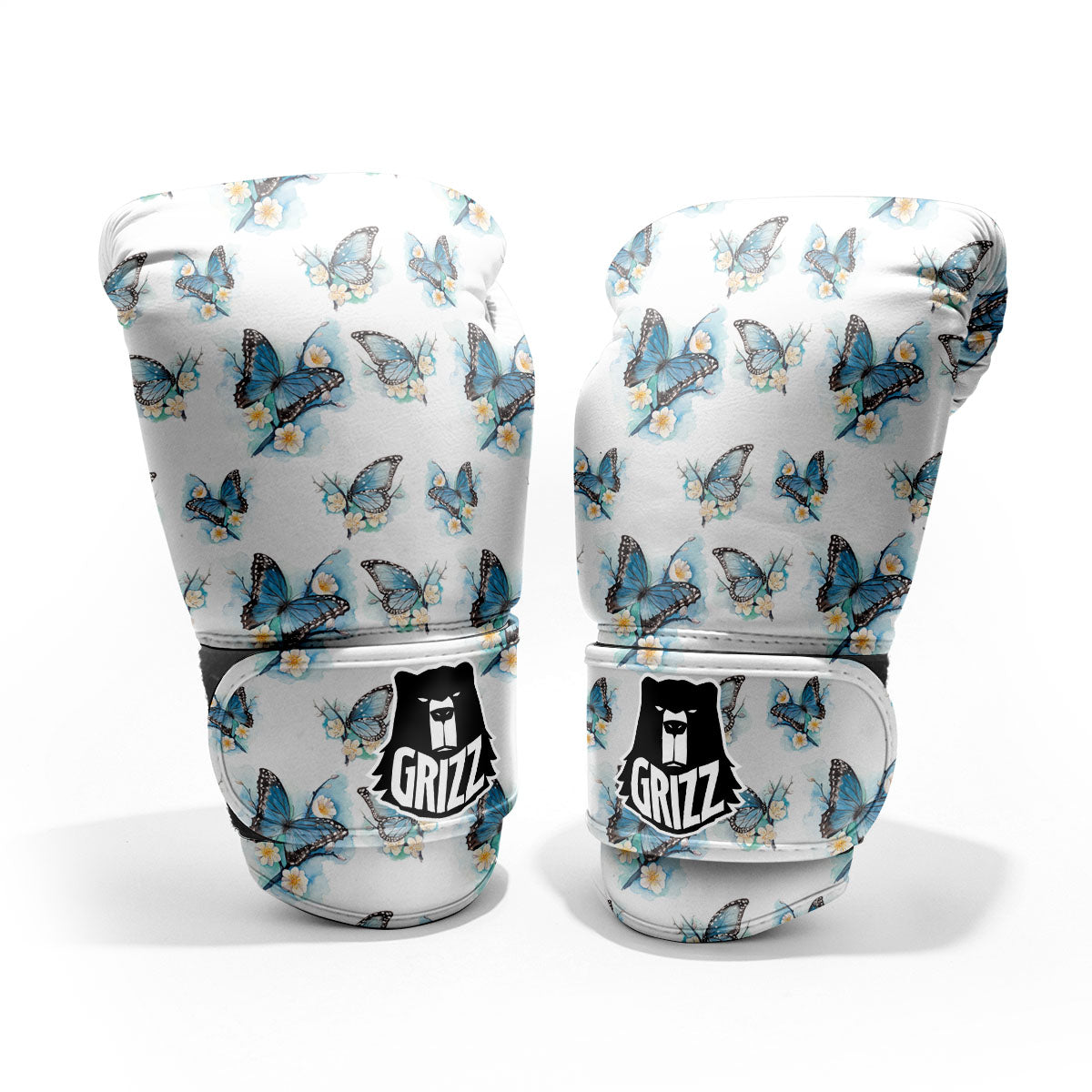 Blue Butterfly Blossom Print Pattern Pro Boxing Glove