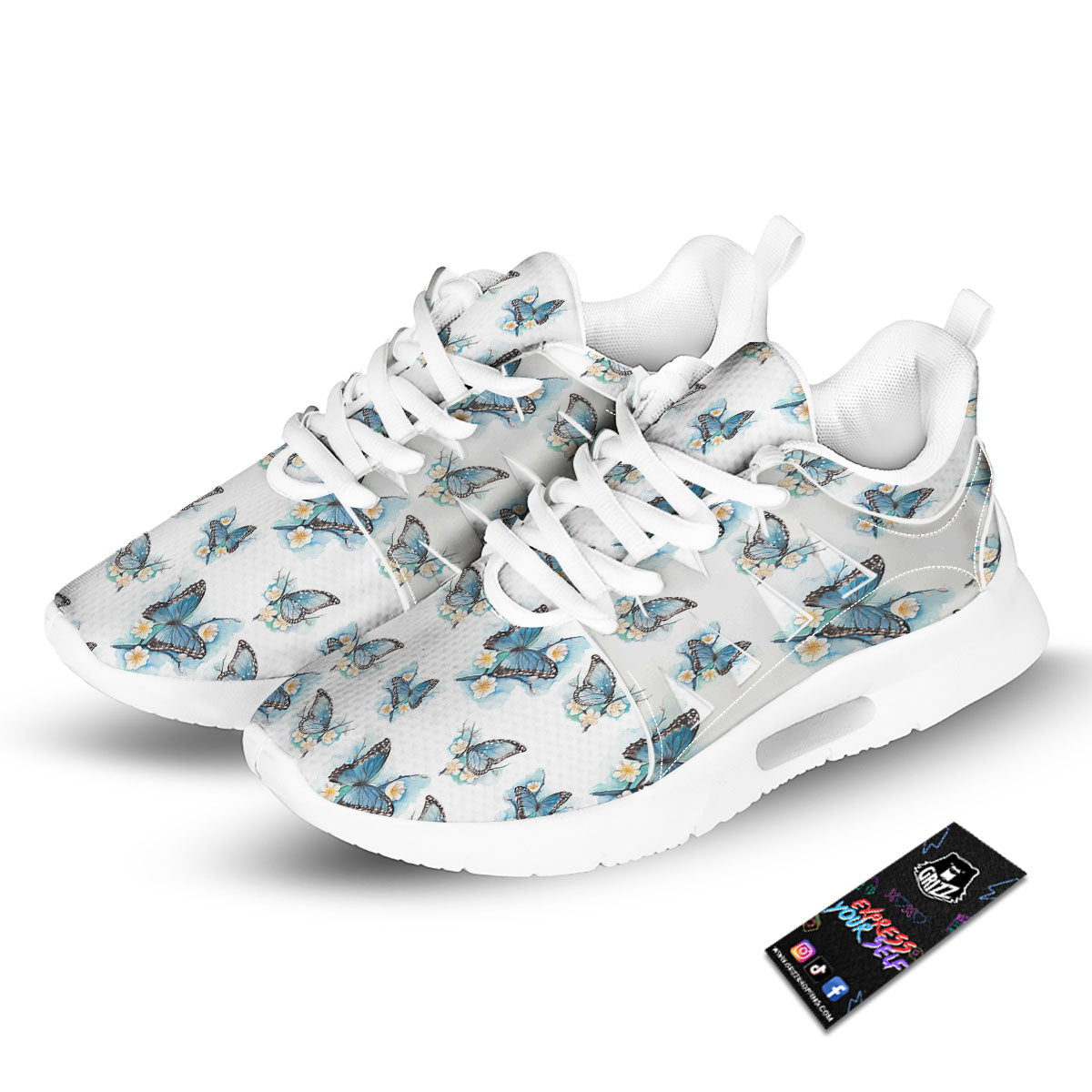 Blue Butterfly Blossom Print Pattern Tennis Shoes-grizzshop