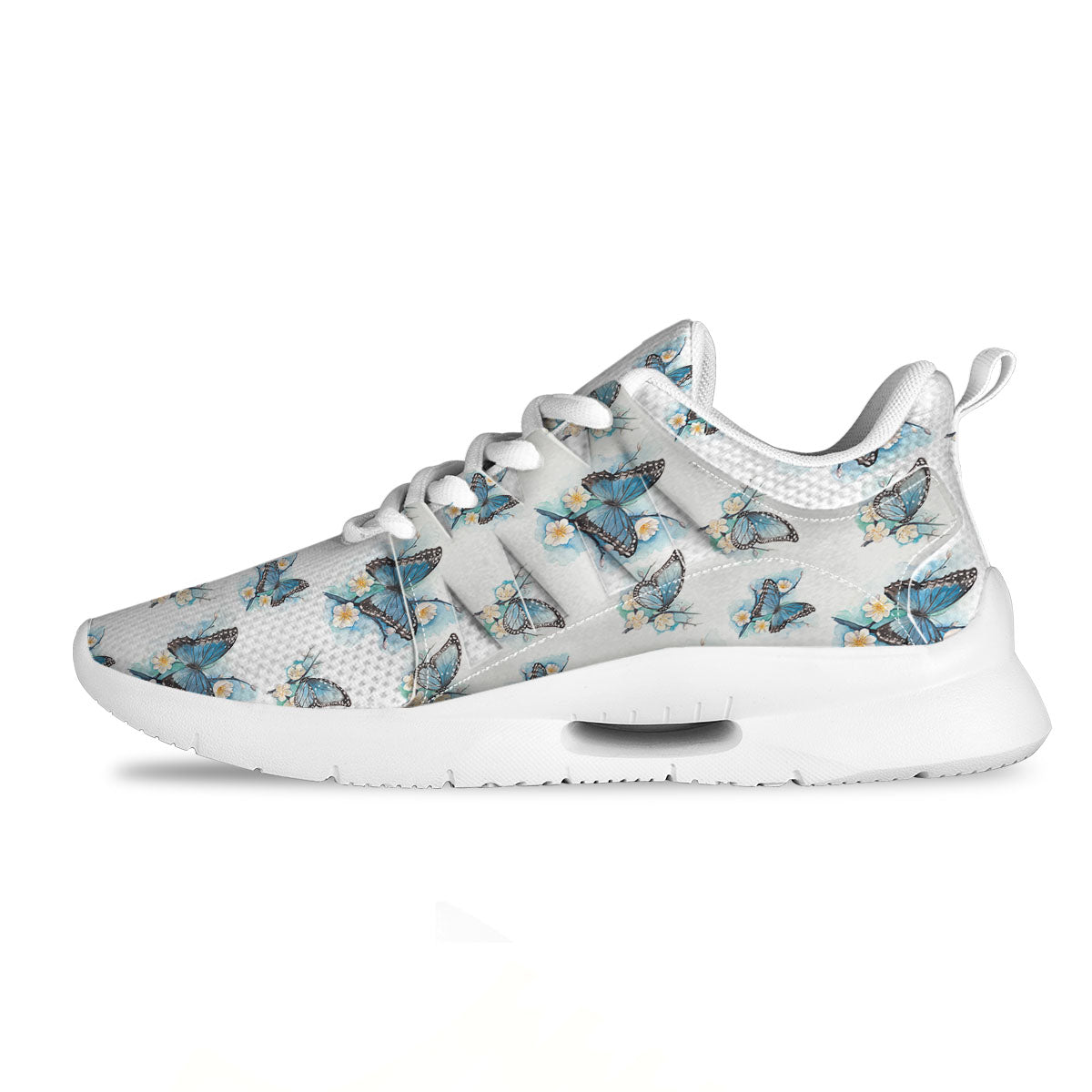 Blue Butterfly Blossom Print Pattern Tennis Shoes-grizzshop