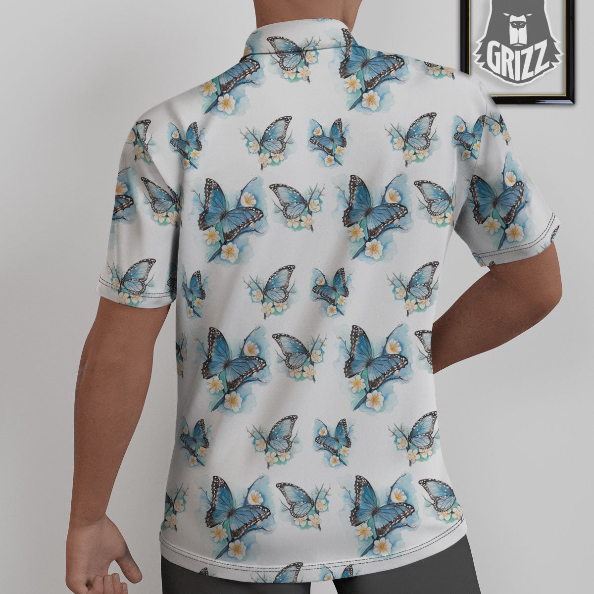 Blue Butterfly Blossom Print Pattern Untucked Shirts-grizzshop