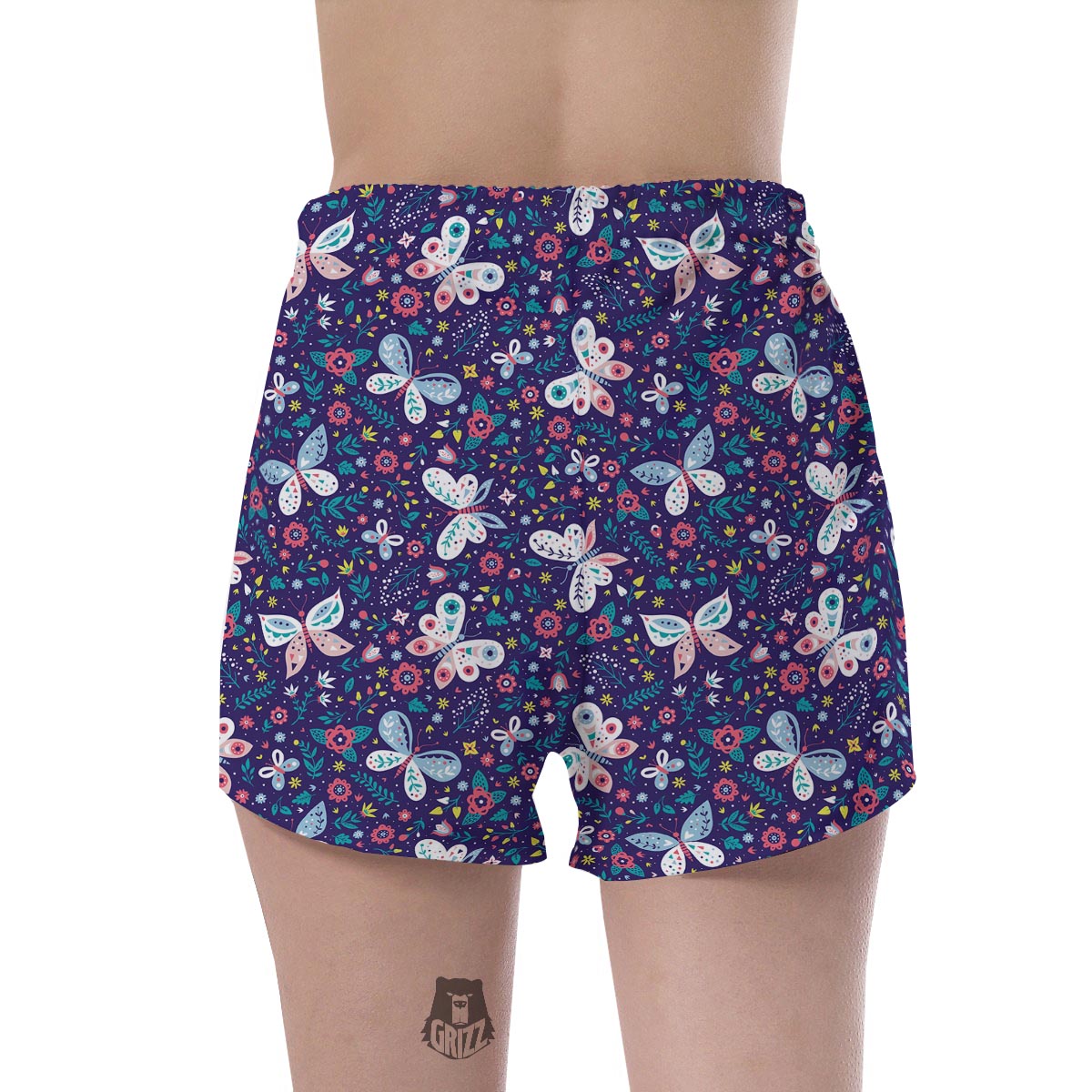Blue Butterfly Floral Print Women's Shorts-grizzshop