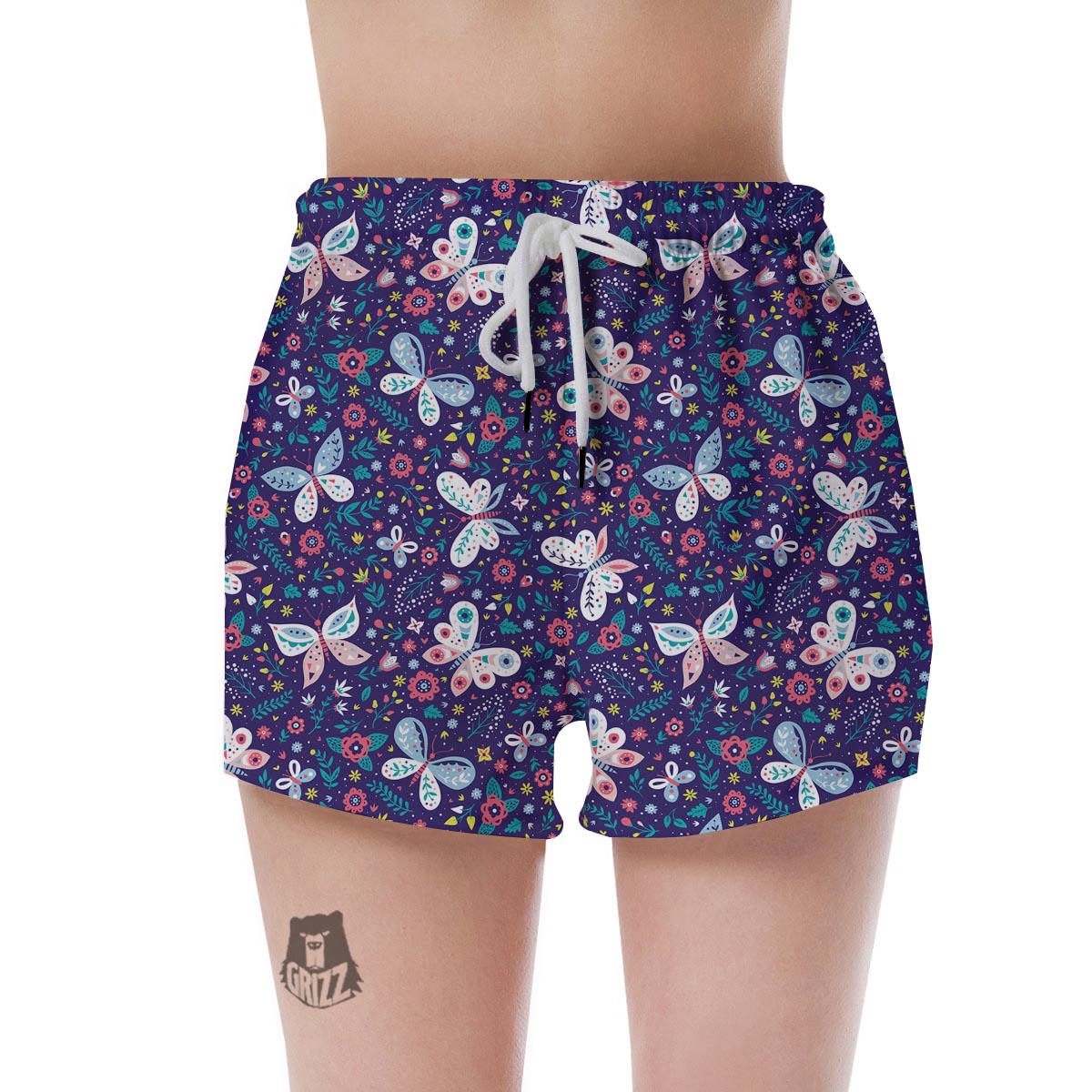 Blue Butterfly Floral Print Women's Shorts-grizzshop