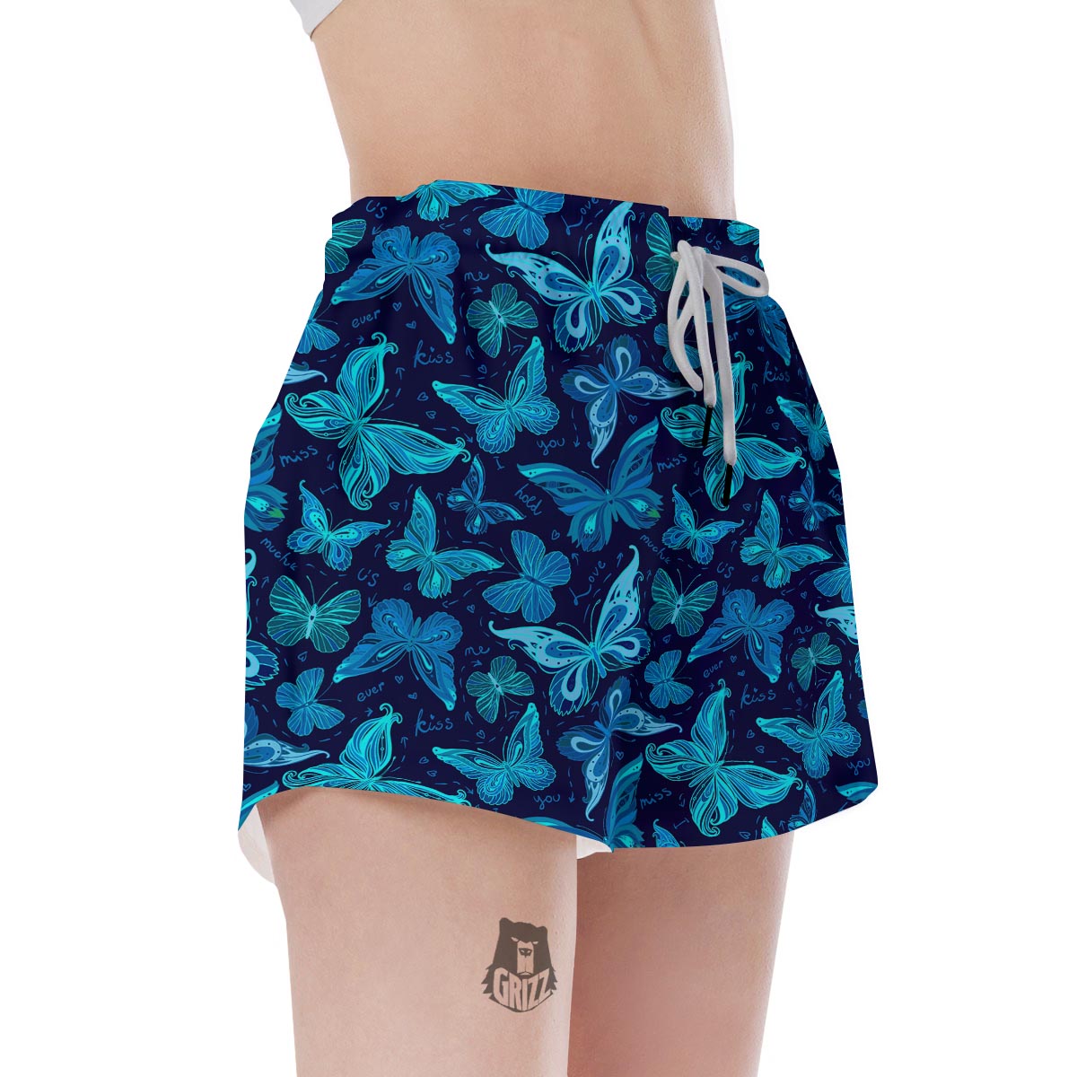 Blue Butterfly Print Women's Shorts-grizzshop