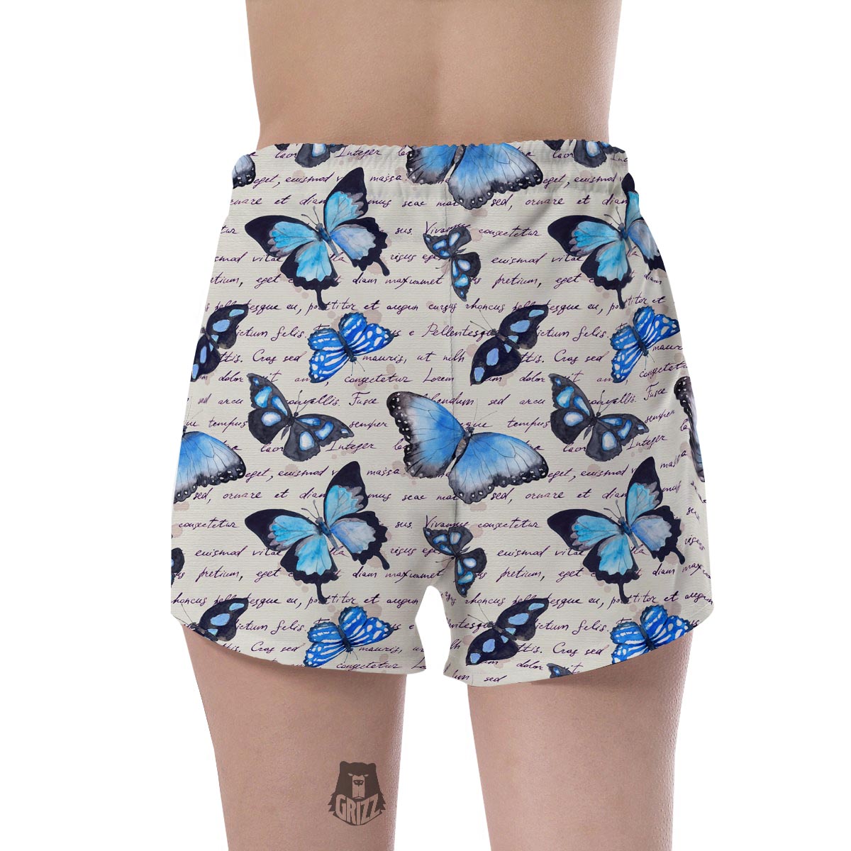 Blue Butterfly Watercolor Print Women's Shorts-grizzshop