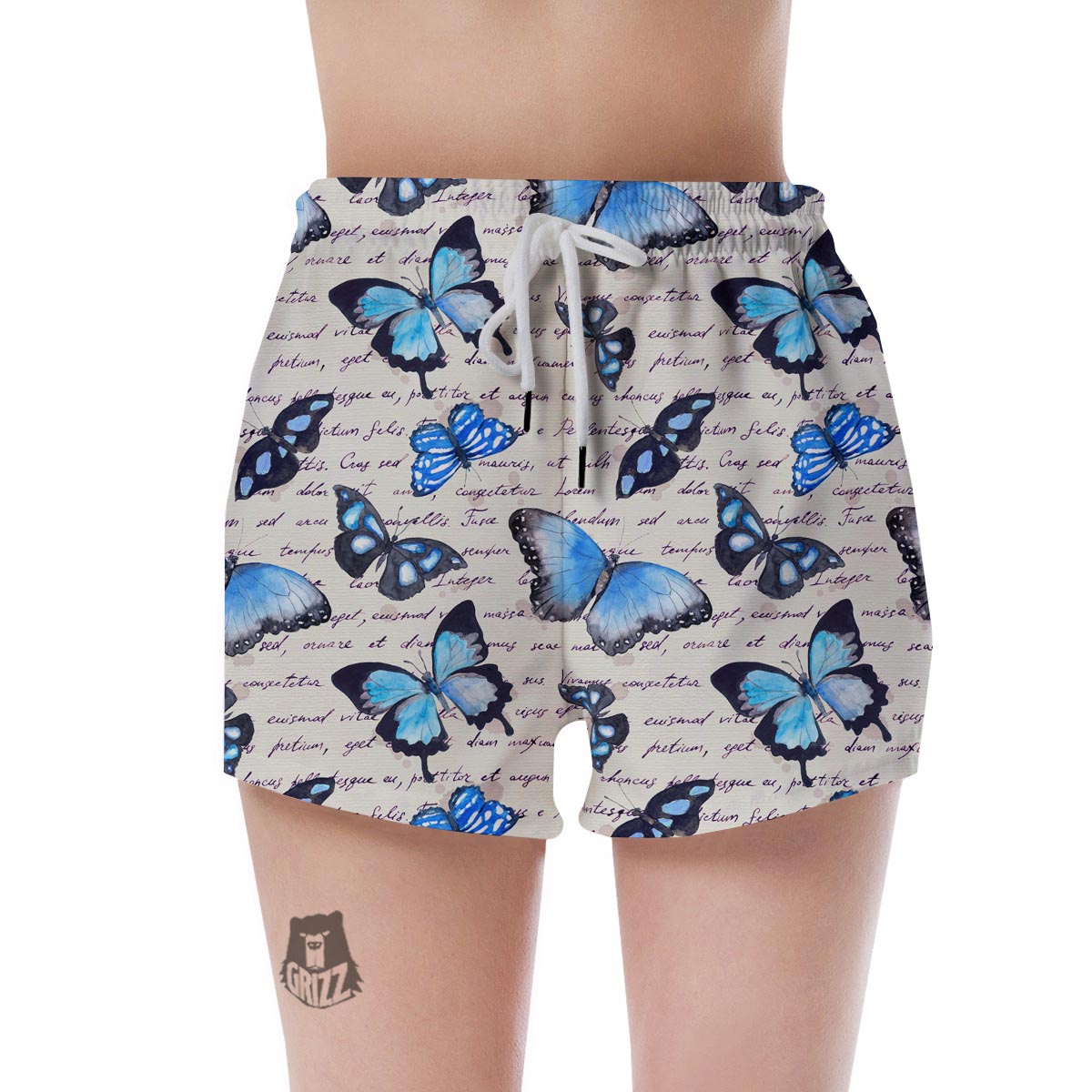 Blue Butterfly Watercolor Print Women's Shorts-grizzshop