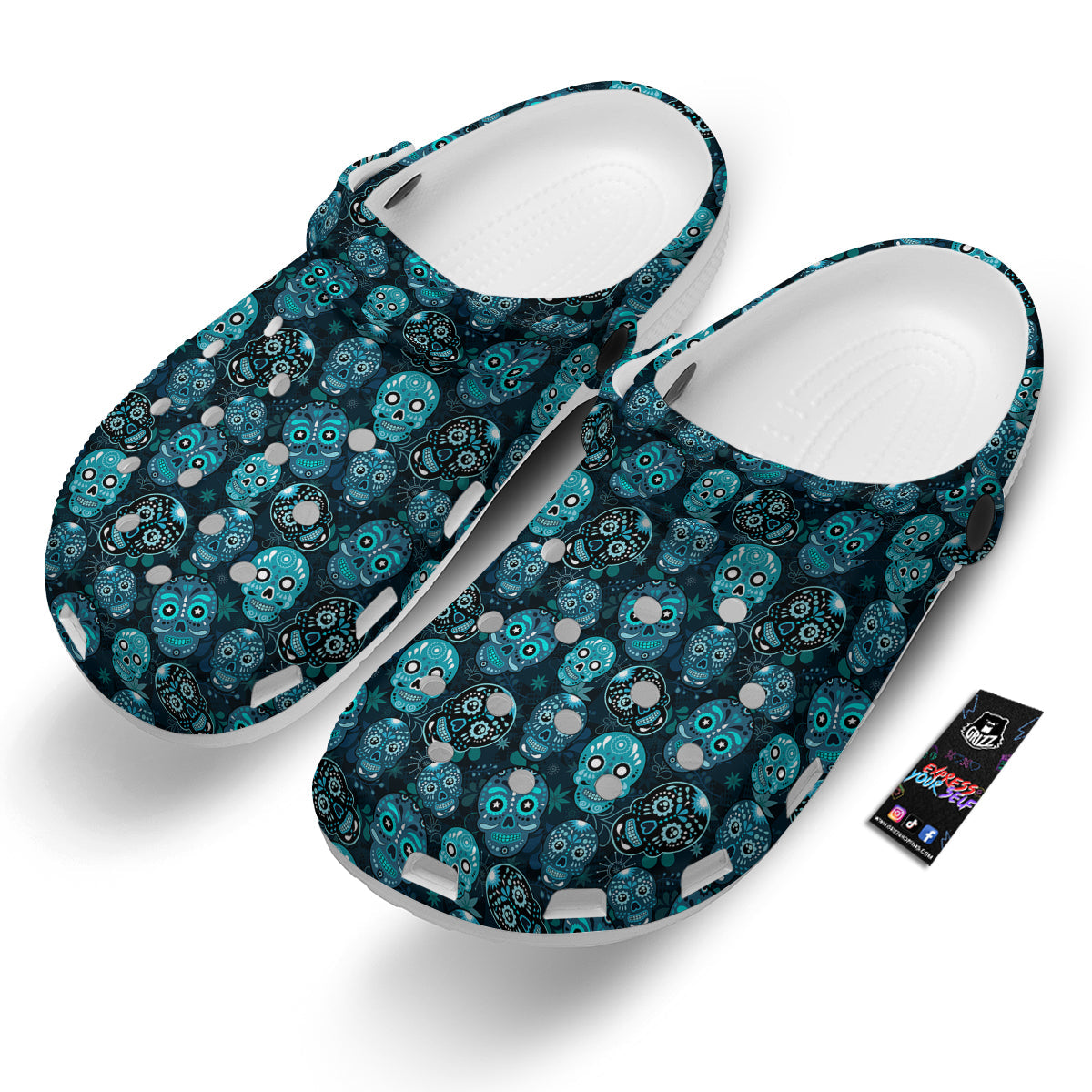 Blue Calavera Skull Print Pattern Clog-grizzshop