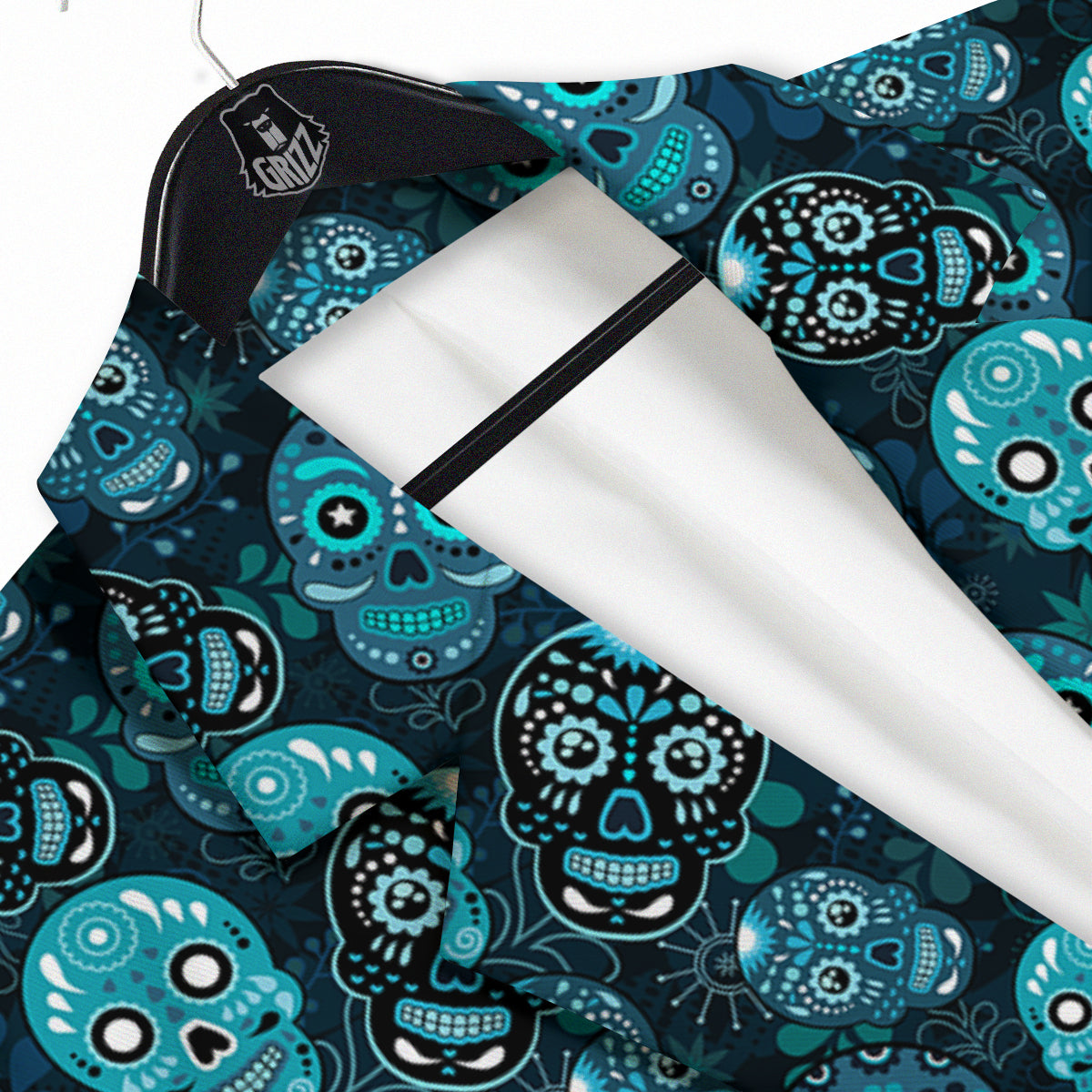 Blue Calavera Skull Print Pattern Men's Sport Coat-grizzshop
