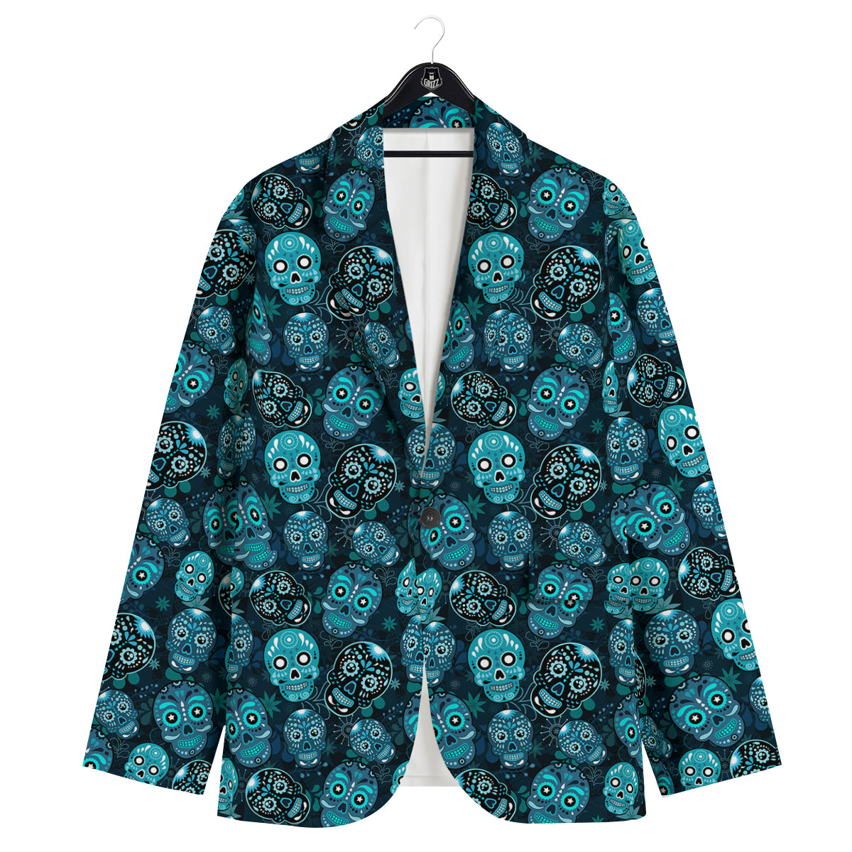 Blue Calavera Skull Print Pattern Men's Sport Coat-grizzshop
