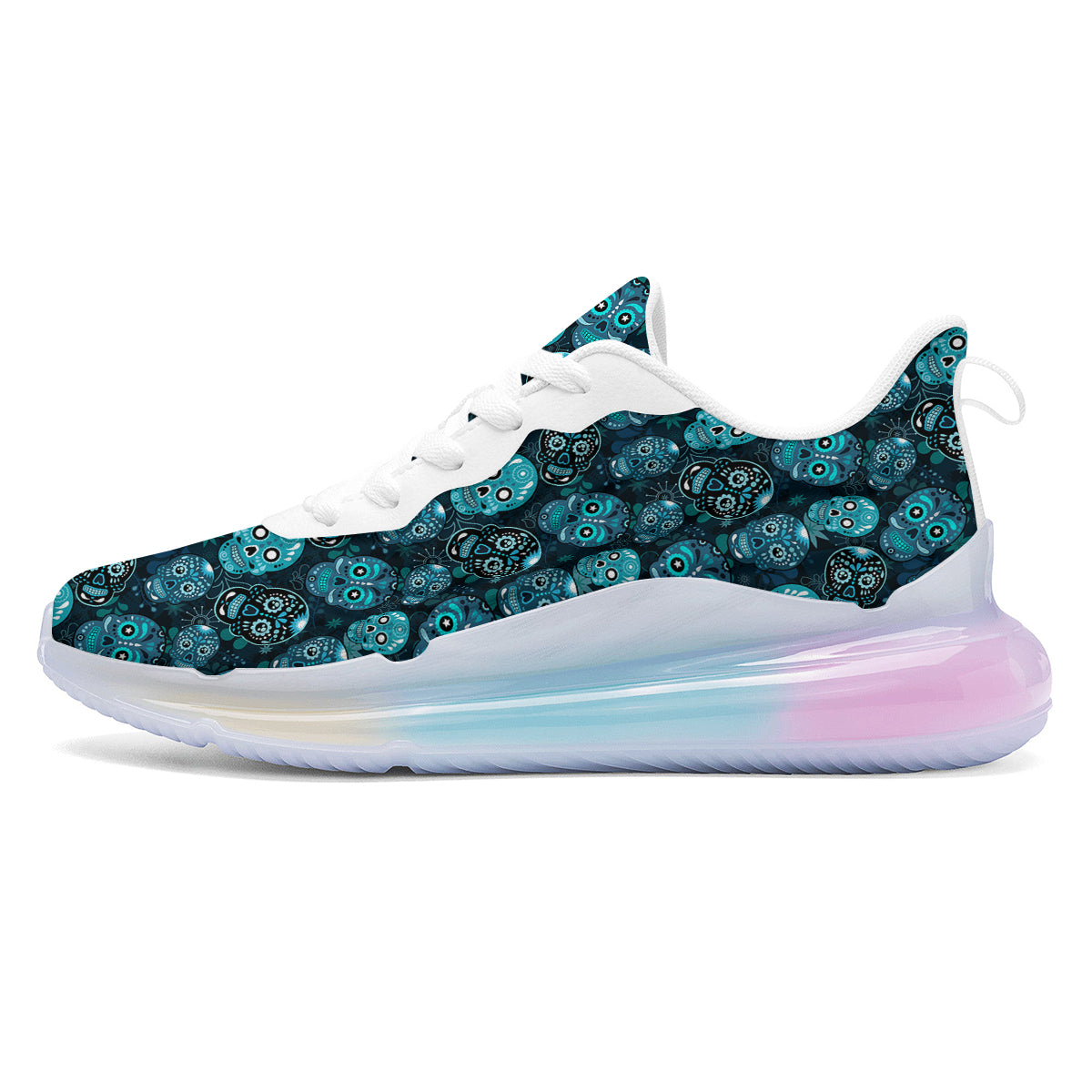 Blue Calavera Skull Print Pattern Running Sneakers-grizzshop