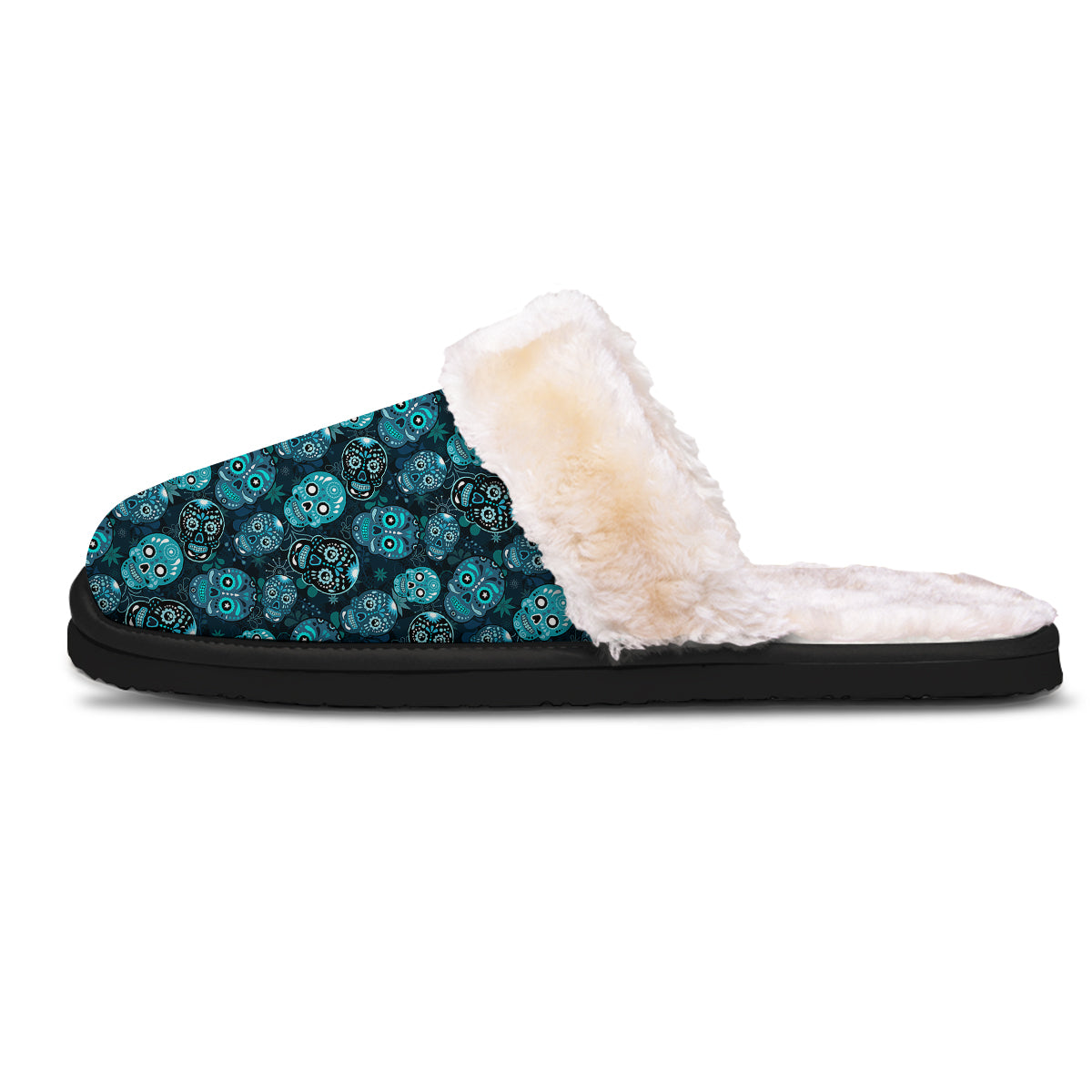 Blue Calavera Skull Print Pattern Slippers-grizzshop