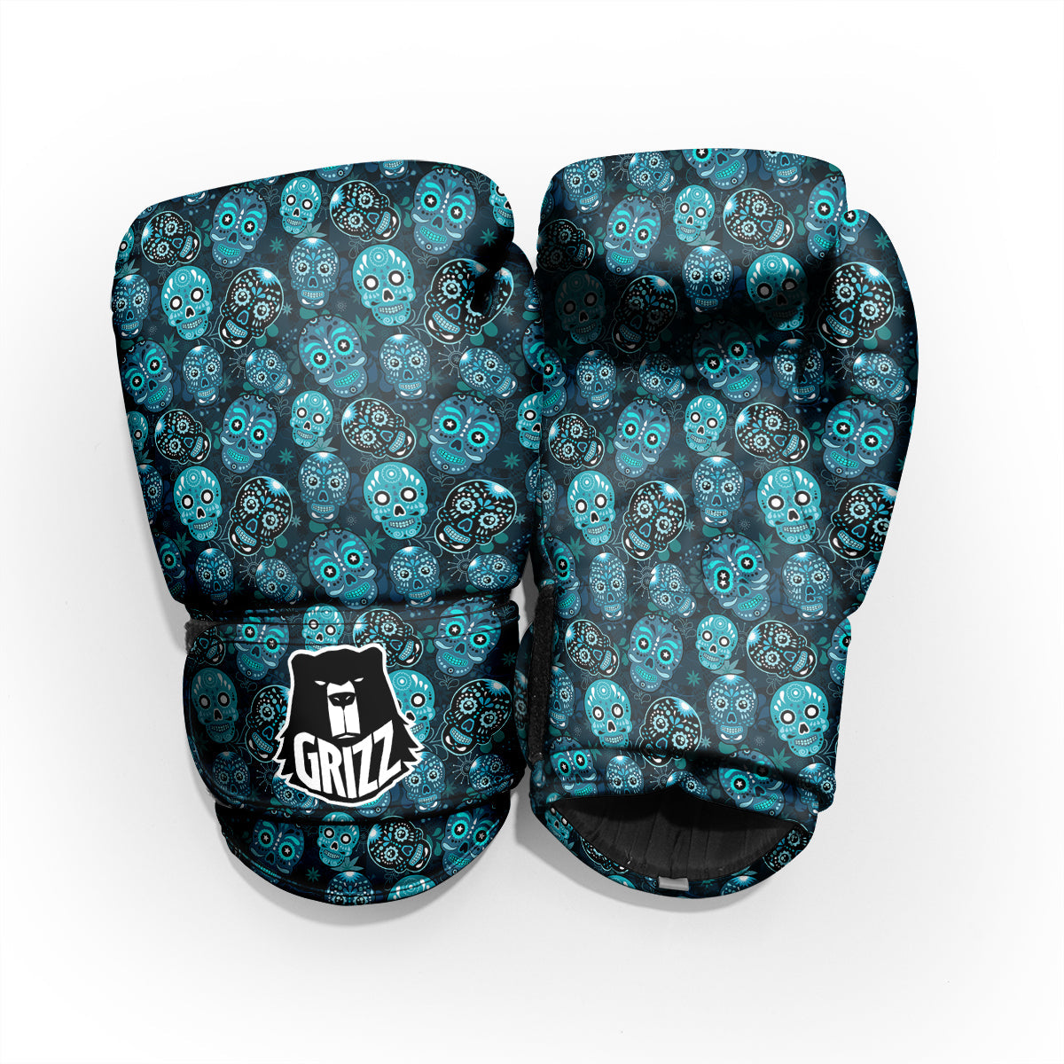 Blue Calavera Skull Print Pattern Pro Boxing Glove